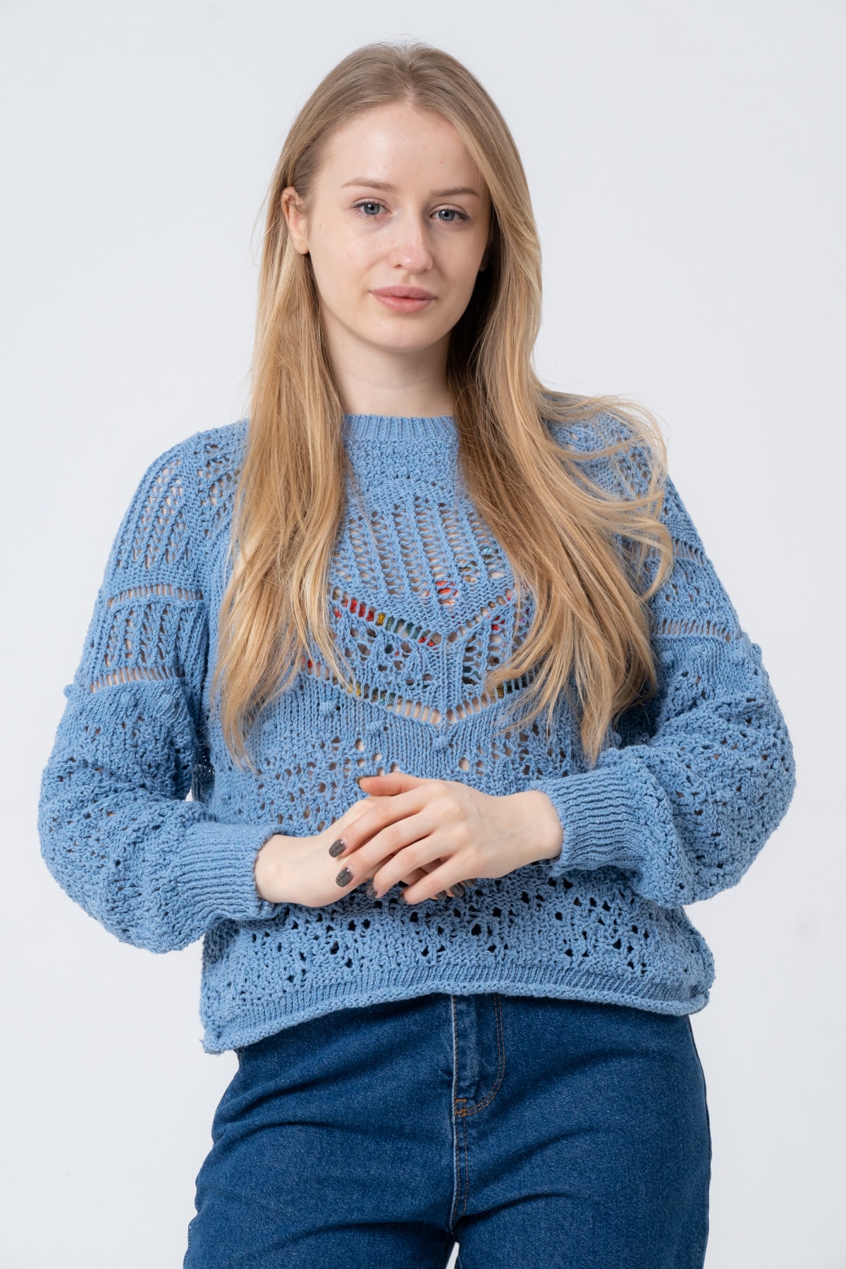 Kadın Antrasit Ajurlu Uzun Kollu Triko Kazak