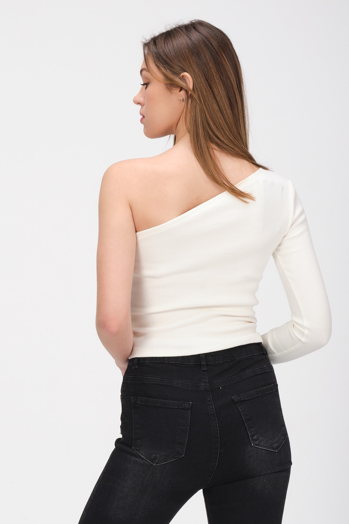 Kadın Kırmızı Tek Kollu Örme Bluz