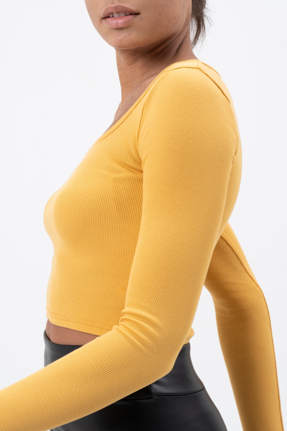 Kadın Gül Kurusu Uzun Kollu Kare Yaka Fitilli Bluz