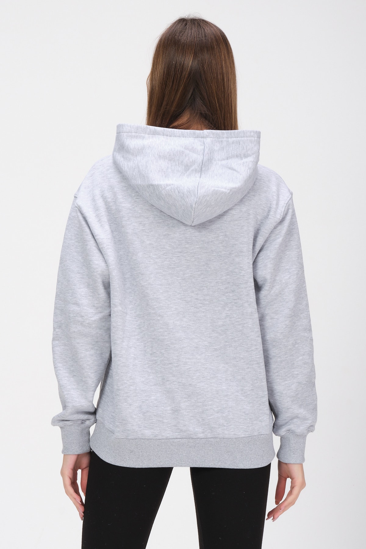 Kadın Gri Kapüşonlu Içi Polarlı Oversize Sweat