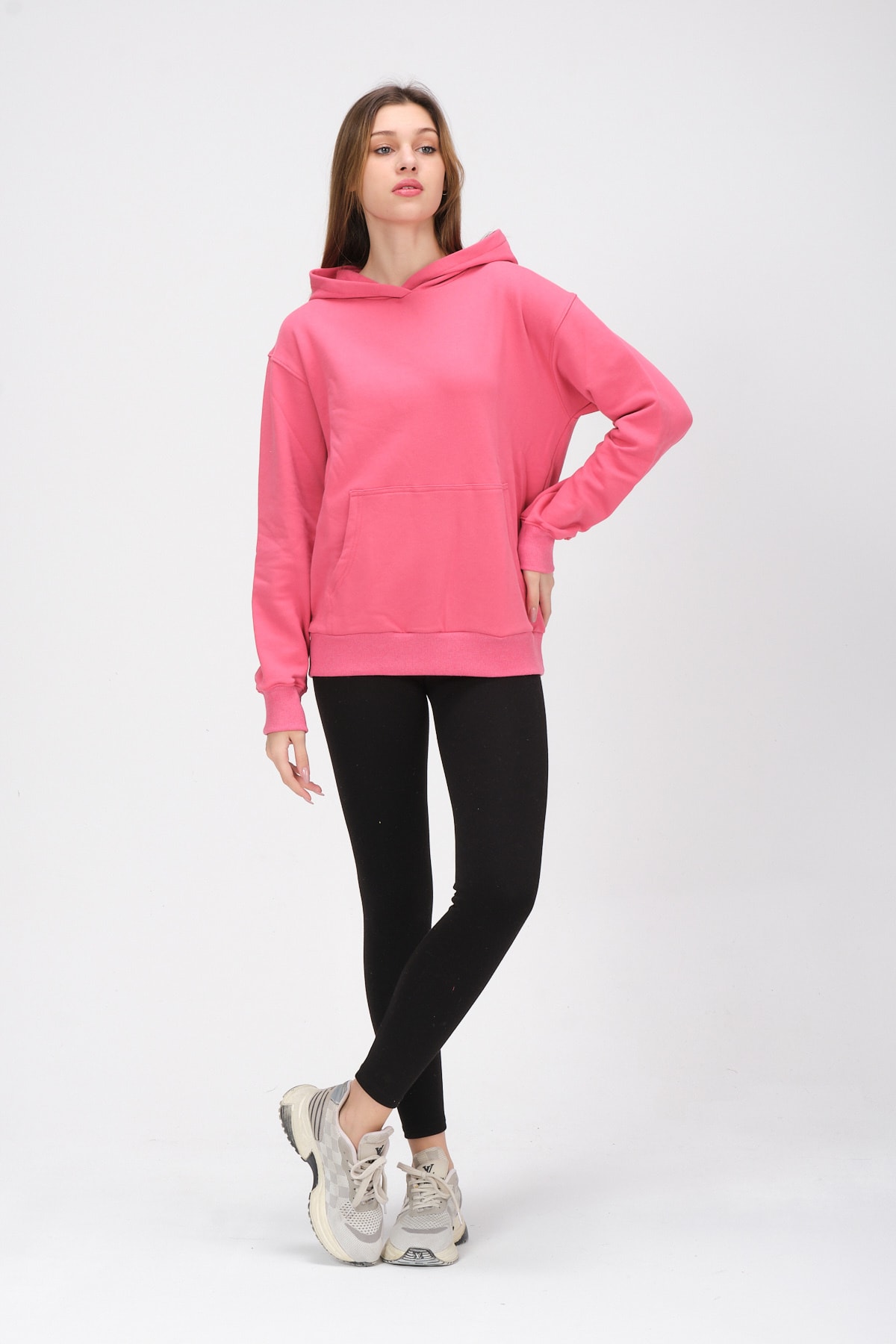 Kadın Gri Kapüşonlu Içi Polarlı Oversize Sweat