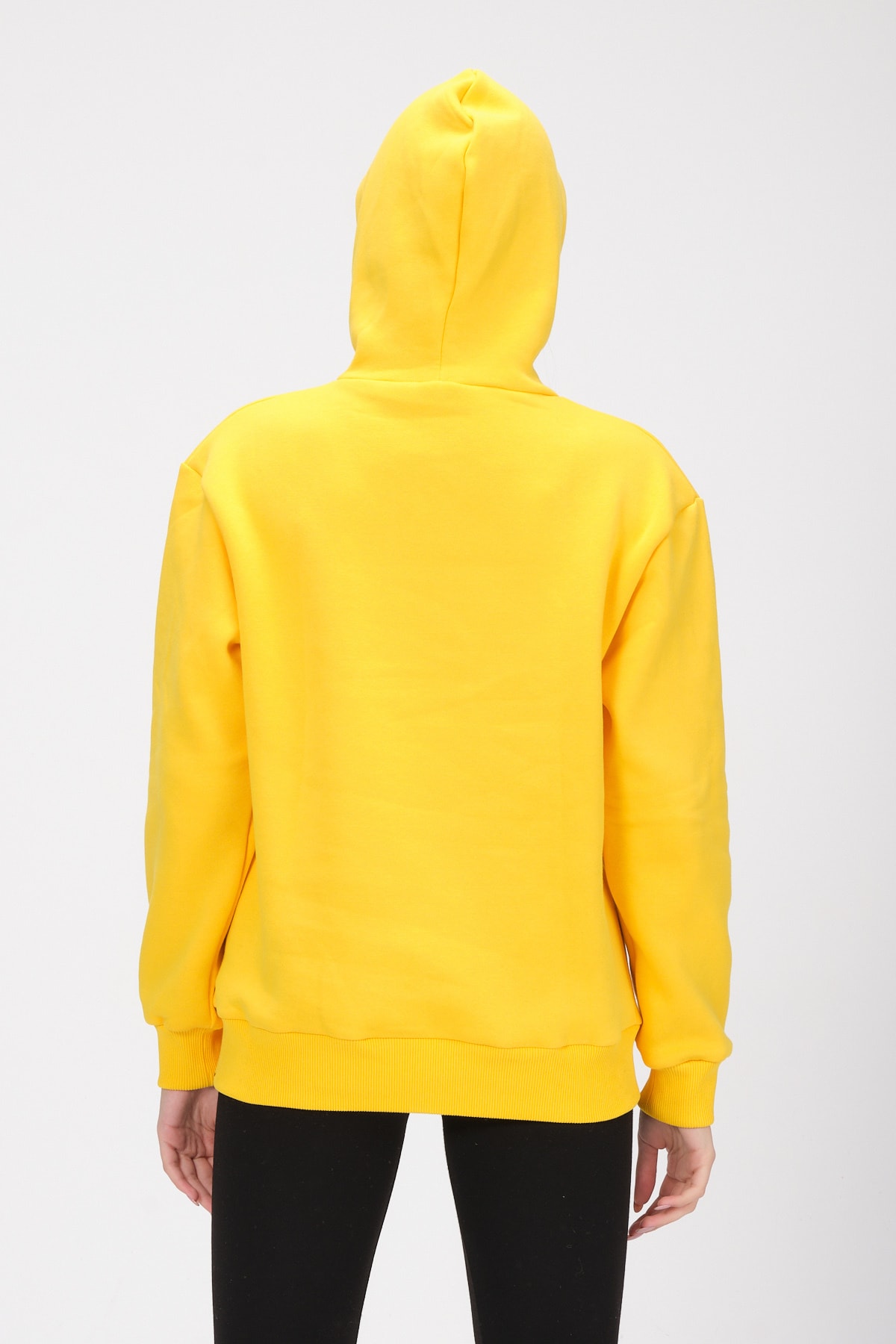 Kadın Sarı Kapüşonlu Içi Polarlı Kanguru Cep Oversize Sweatshirt