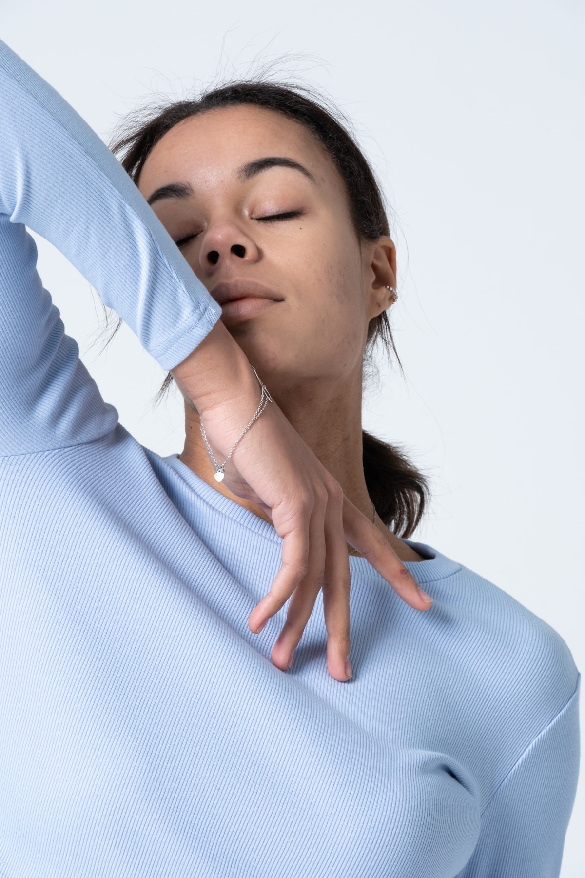 Kadın Vizon Uzun Kollu Fitilli Bluz Crop Örme T-shirt