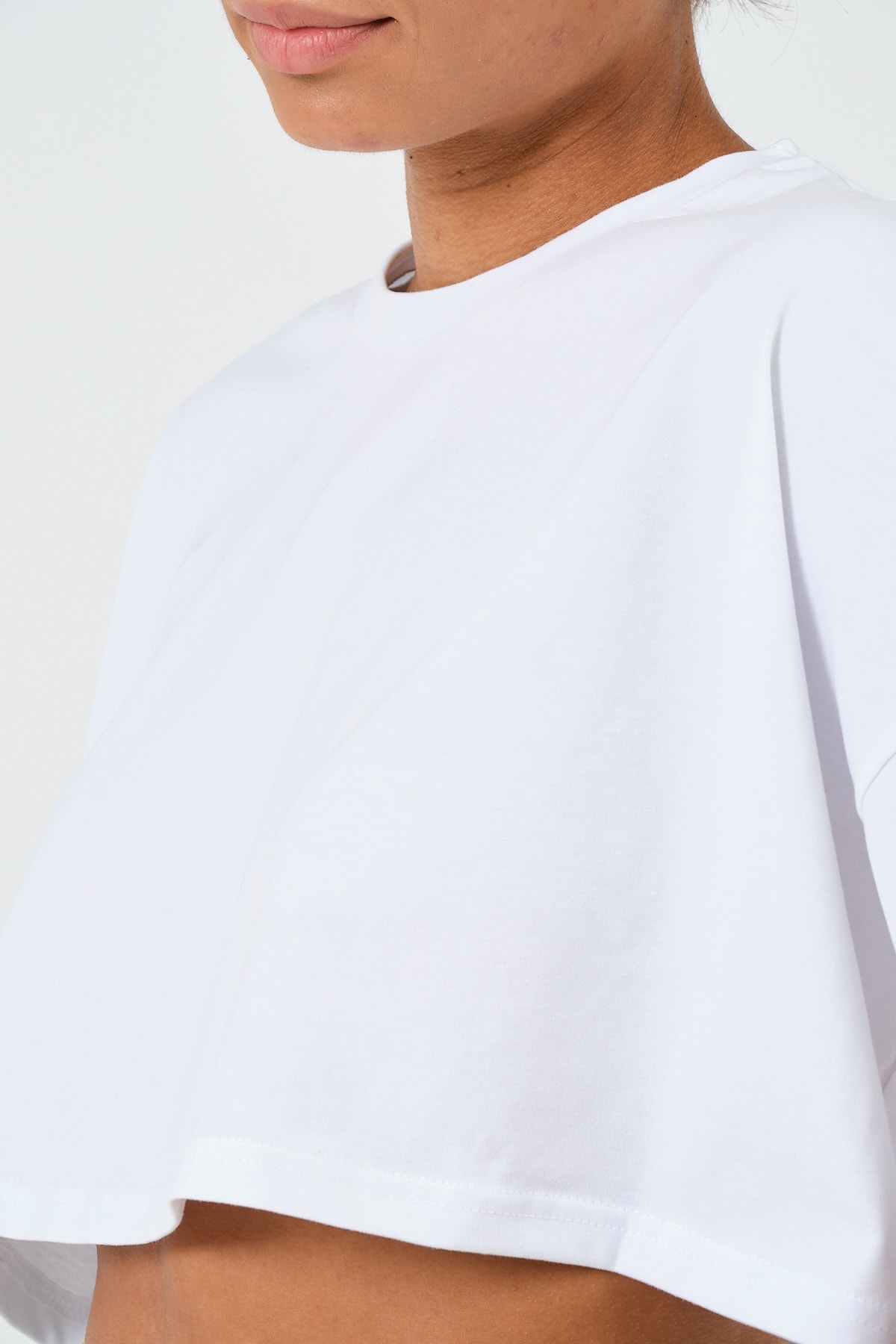 Kadın Mavi Oversize Crop T-Shirt