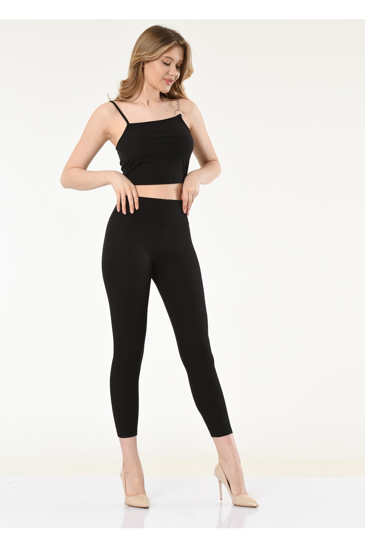 Kadın Bordo Yüksek Bel Fitilli Tayt