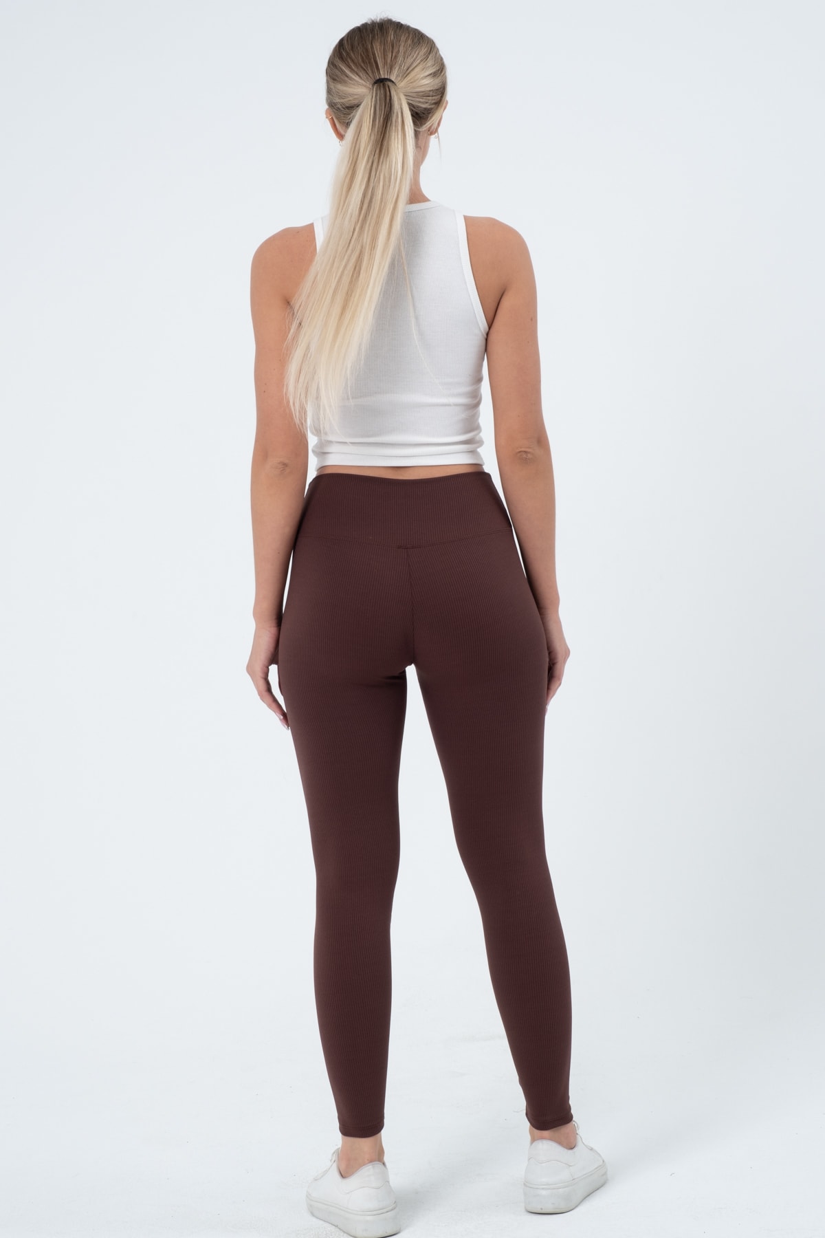 Kadın Bordo Yüksek Bel Fitilli Tayt