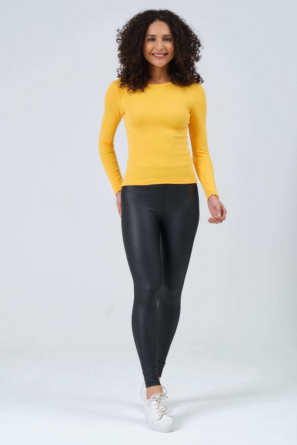 Kadın Gri Uzun Kollu Bisiklet Yaka Tam Boy Örme Bluz