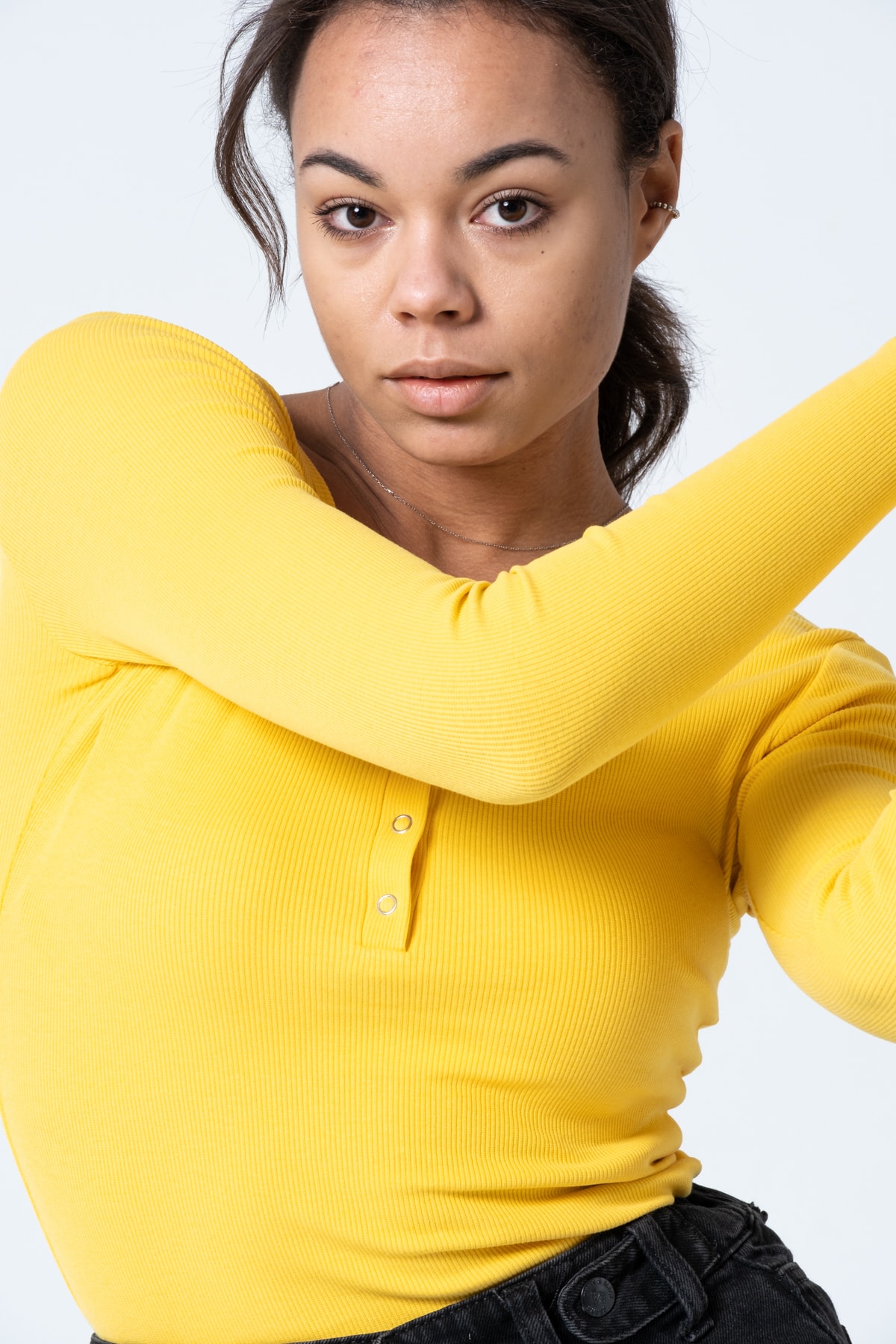 Kadın Kahverengi Çıtçıtlı Örme Uzun Kollu Bluz