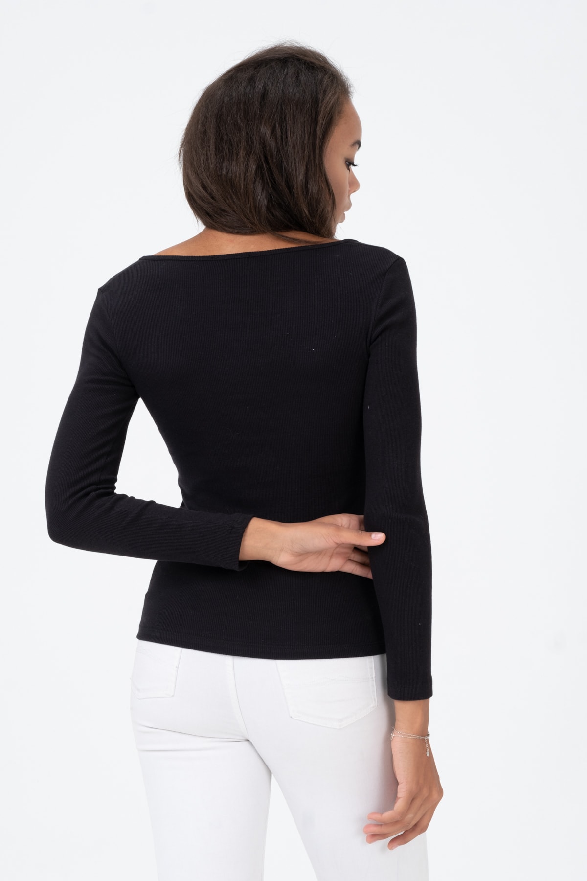 Kadın Kahverengi Çıtçıtlı Örme Uzun Kollu Bluz