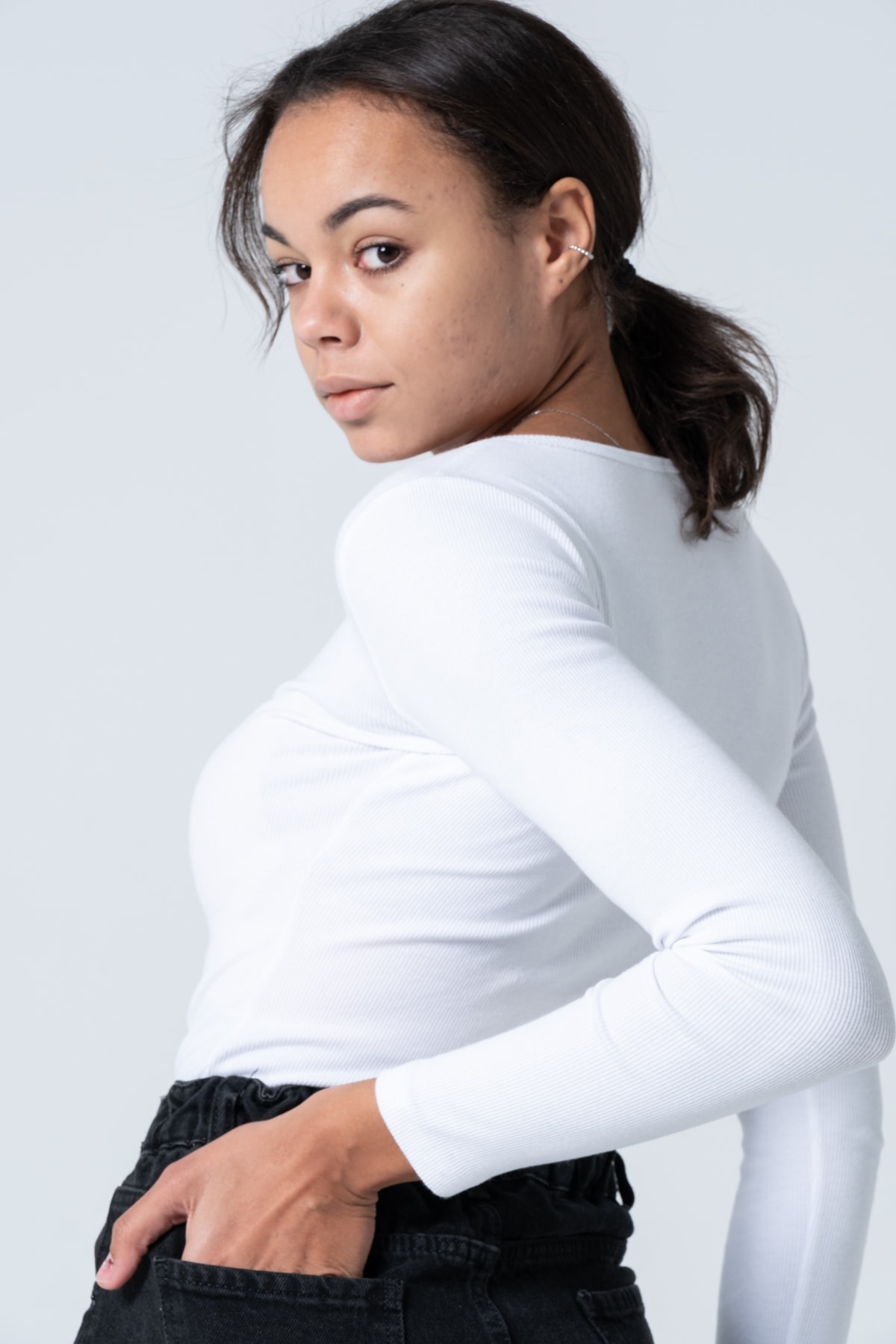 Kadın Kahverengi Çıtçıtlı Örme Uzun Kollu Bluz