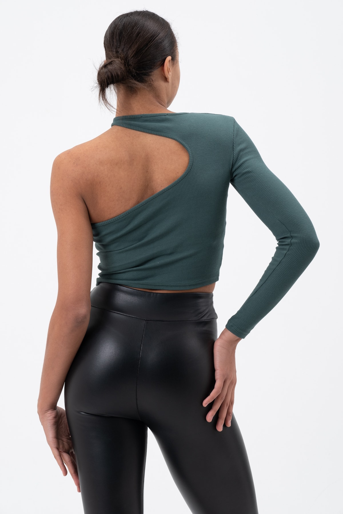 Kadın Petrol Yeşili Dekolte Tek Kollu Bluz