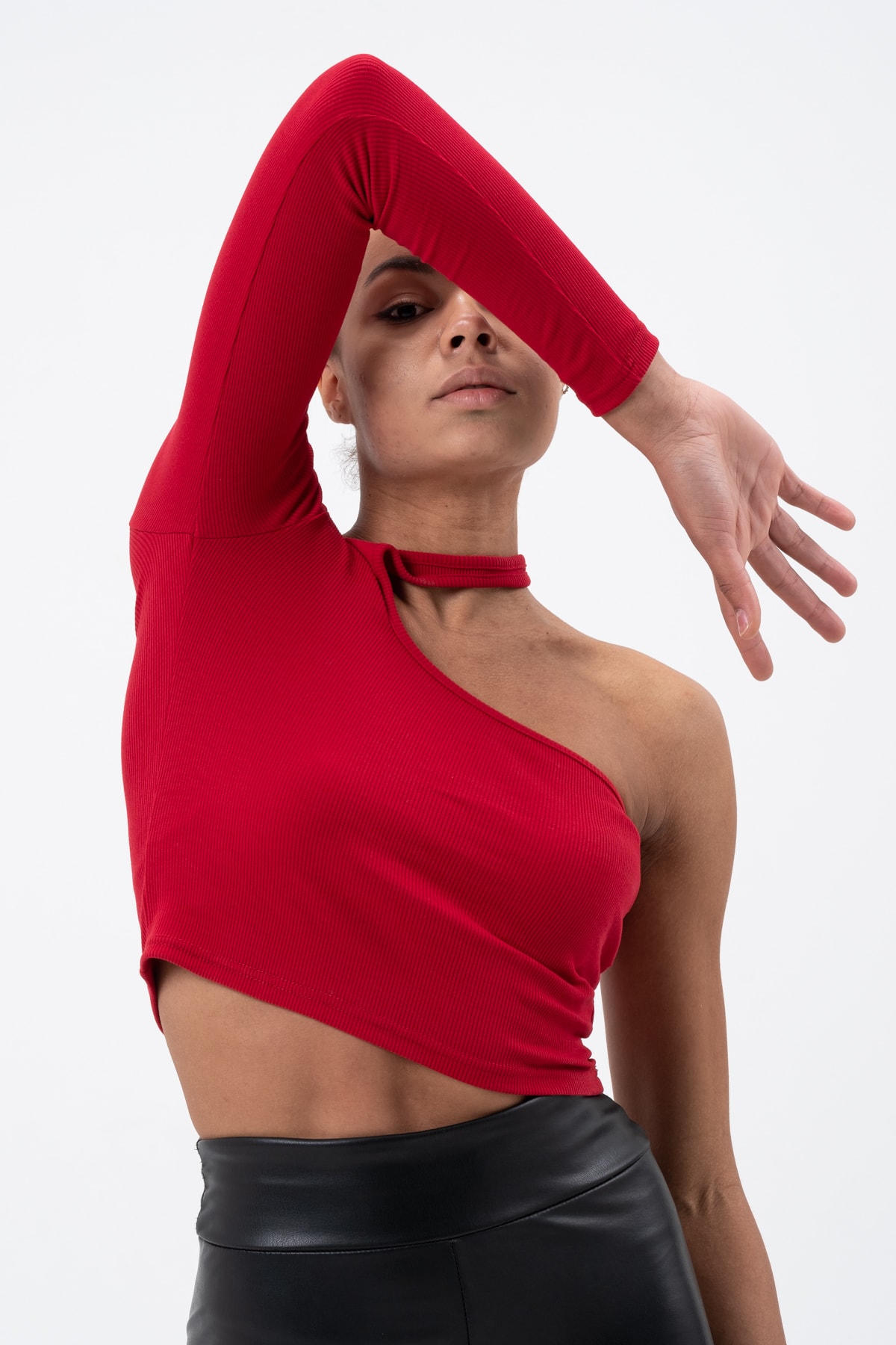 Kadın Petrol Yeşili Dekolte Tek Kollu Bluz