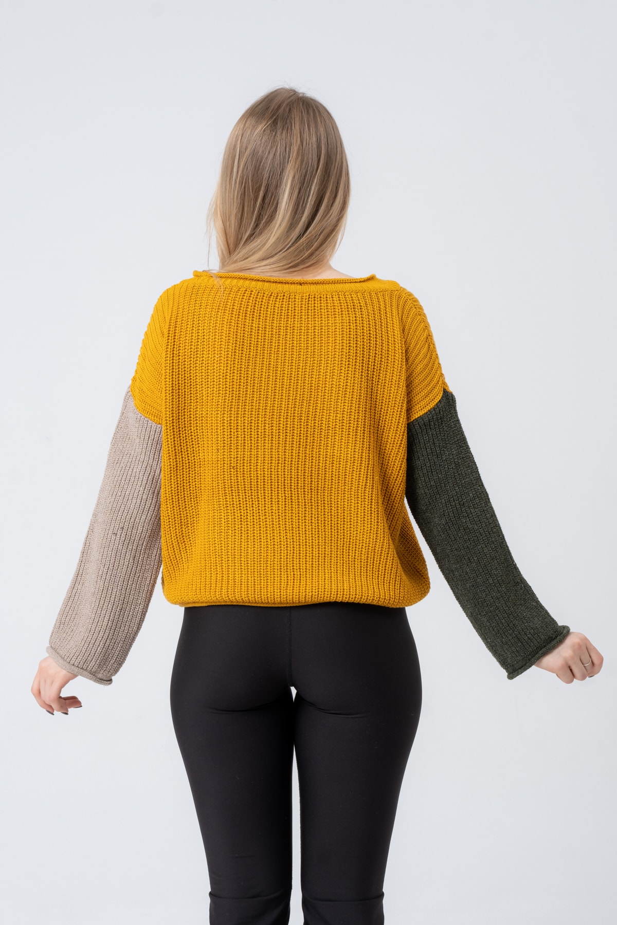 Kadın Hardal Uzun Kollu Triko Kazak