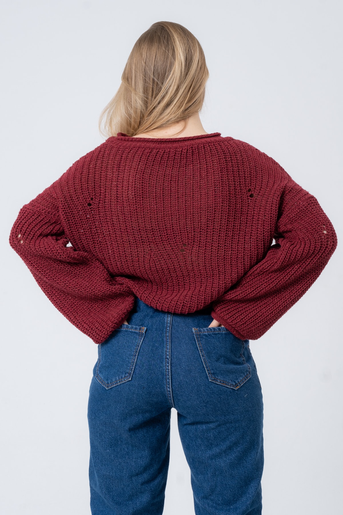 Kadın Pembe Geniş Uzun Kollu Triko Kazak