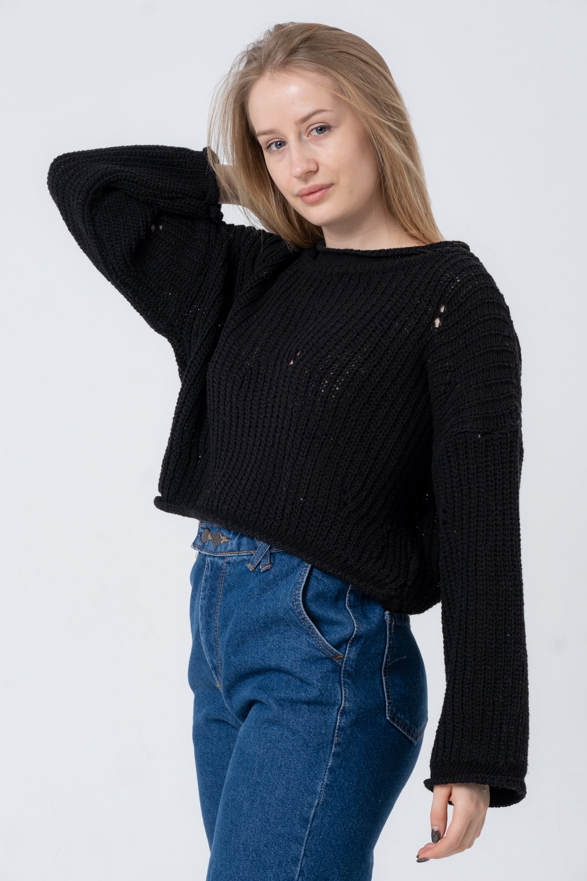 Kadın Pembe Geniş Uzun Kollu Triko Kazak