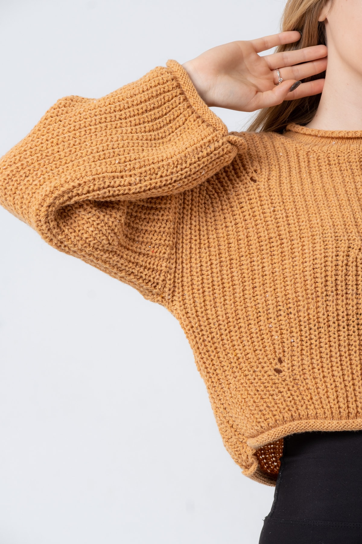 Kadın Pembe Geniş Uzun Kollu Triko Kazak