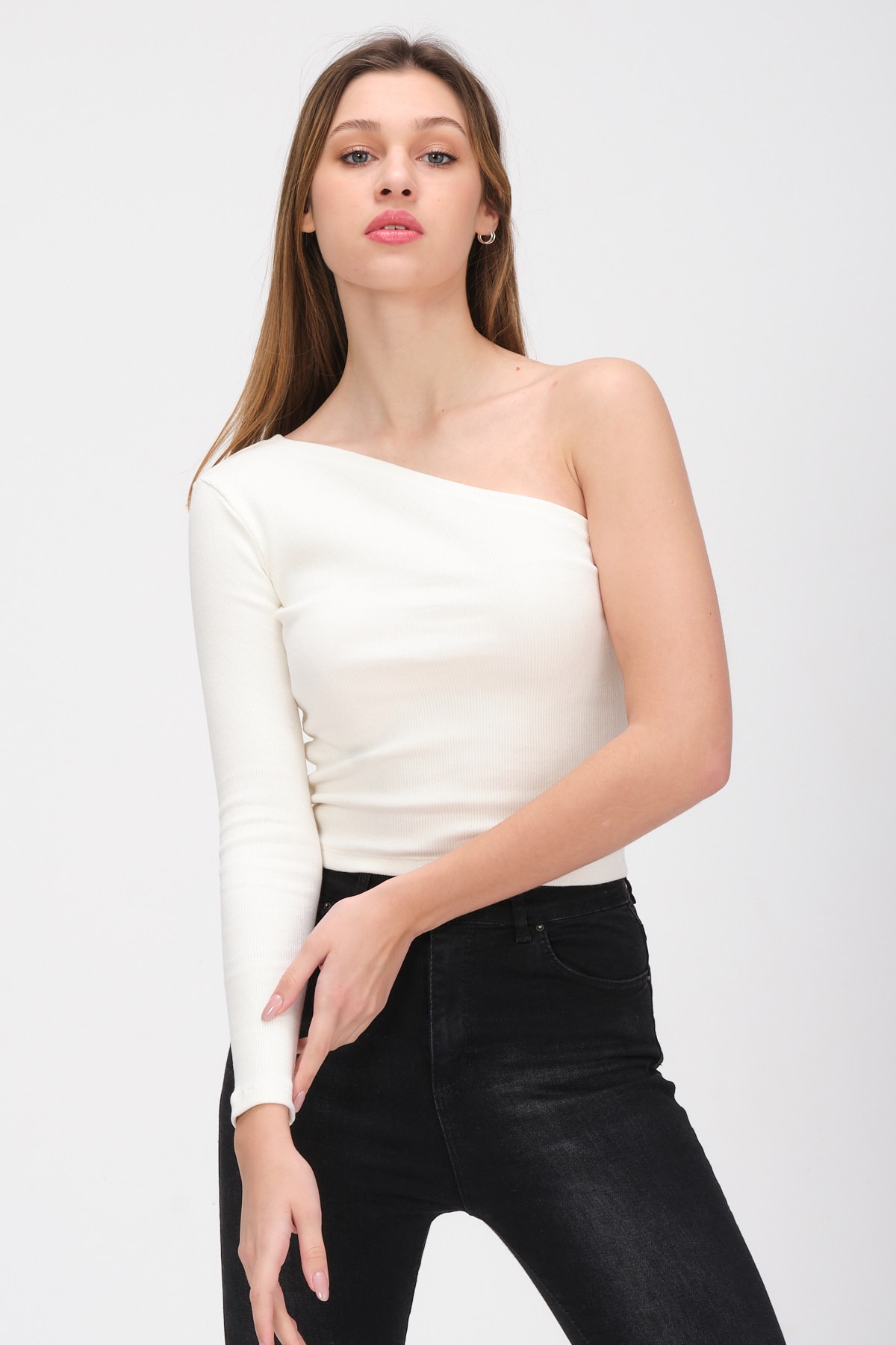 Kadın Kırmızı Tek Kollu Örme Bluz