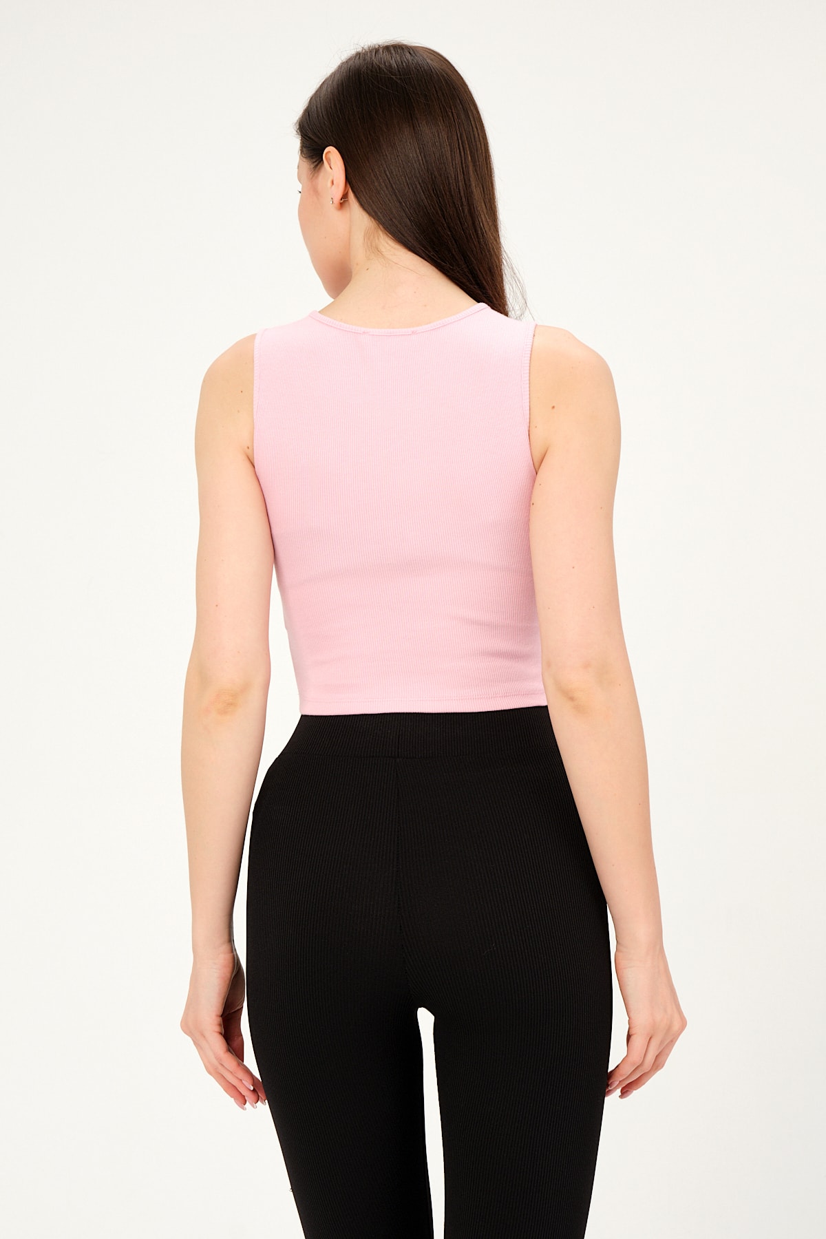 Kadın Kırmızı Yaka Detaylı Kolsuz Crop Örme Bluz