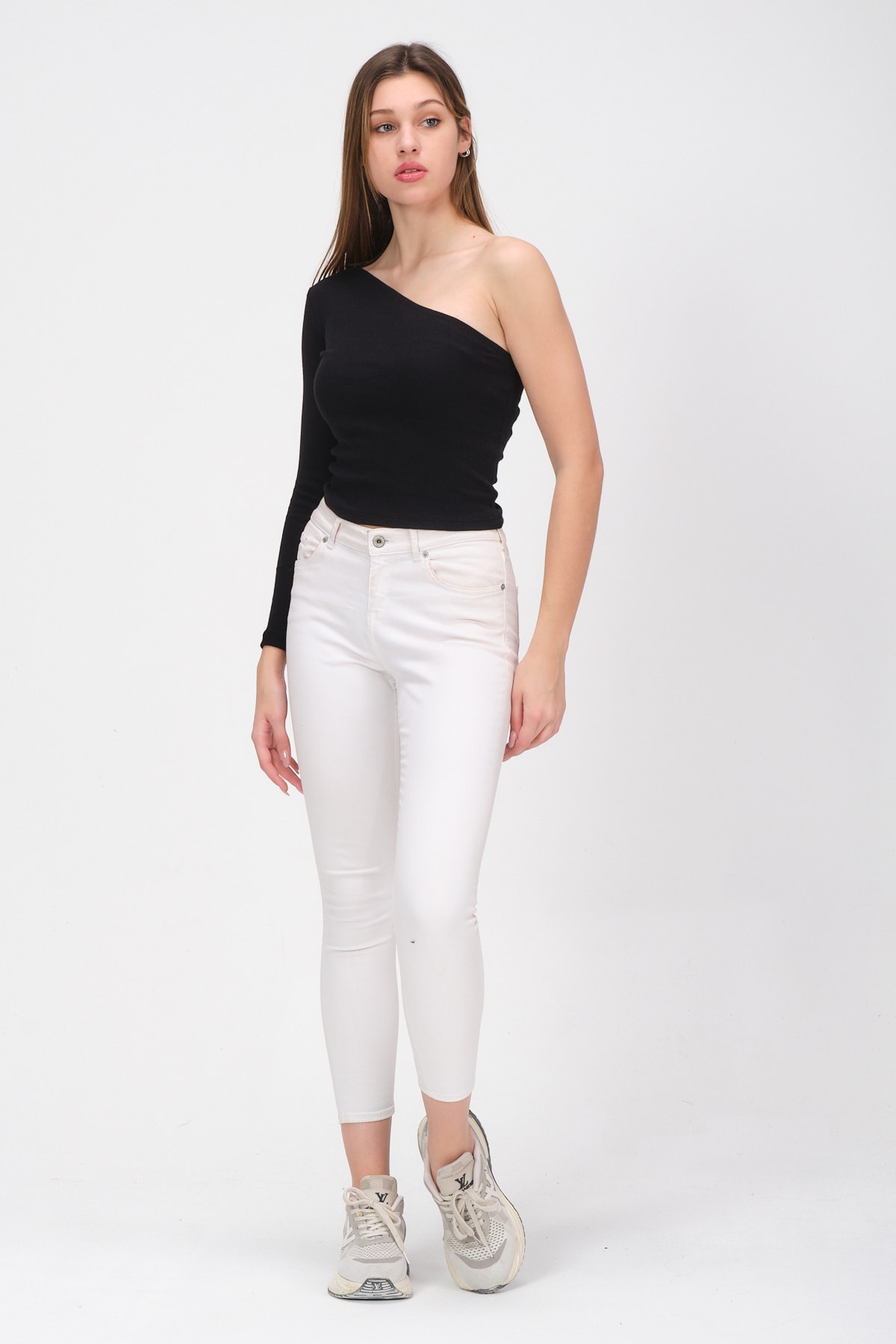 Kadın Kırmızı Tek Kollu Örme Bluz