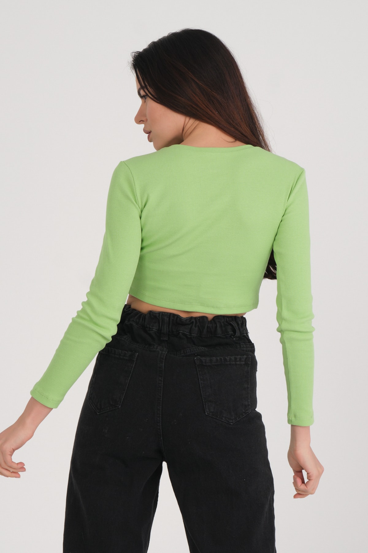 Kadın Mint Uzun Kollu Crop Sweatshirt