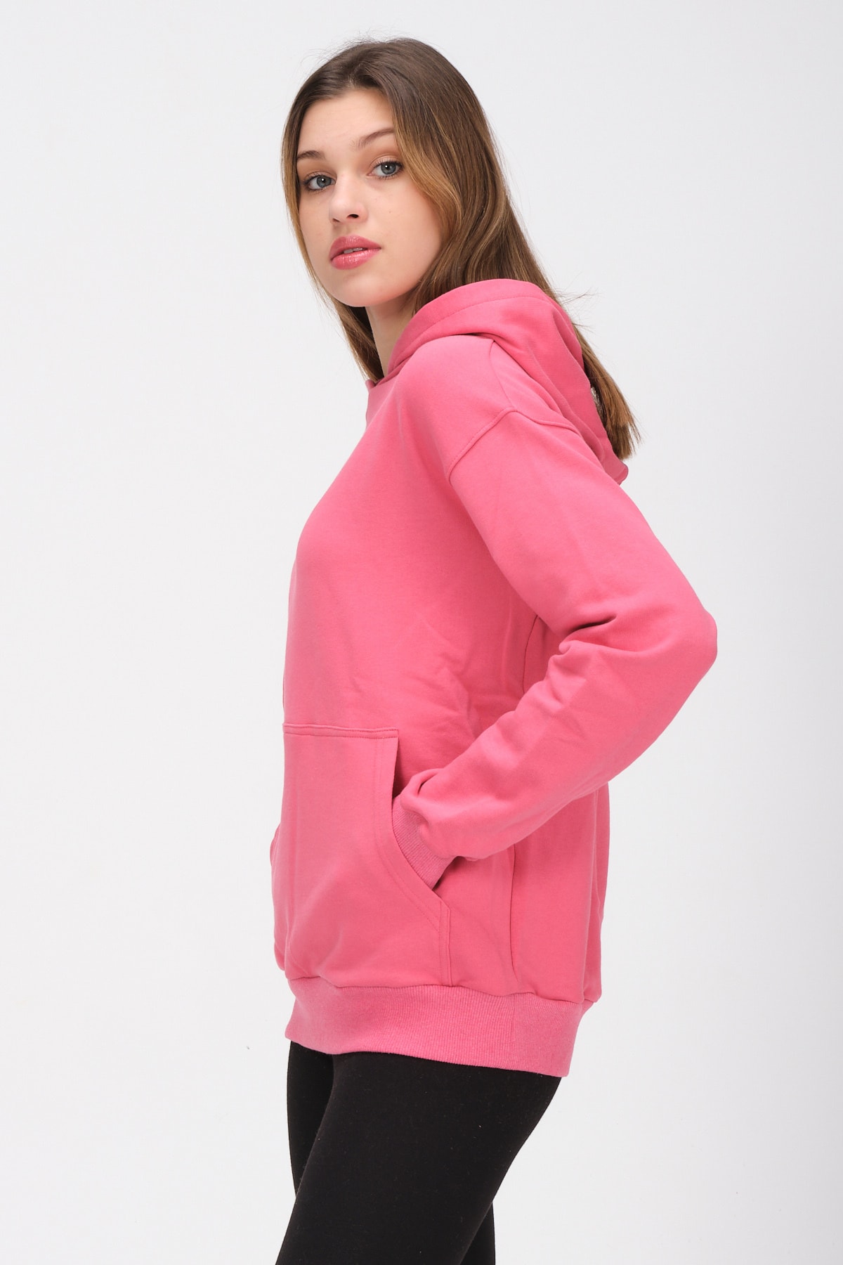 Kadın Gri Kapüşonlu Içi Polarlı Oversize Sweat