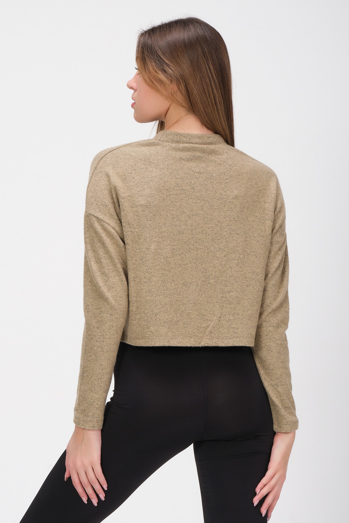 Kadın Leopar Kare Dikiş Detaylı Dik Yaka Bluz