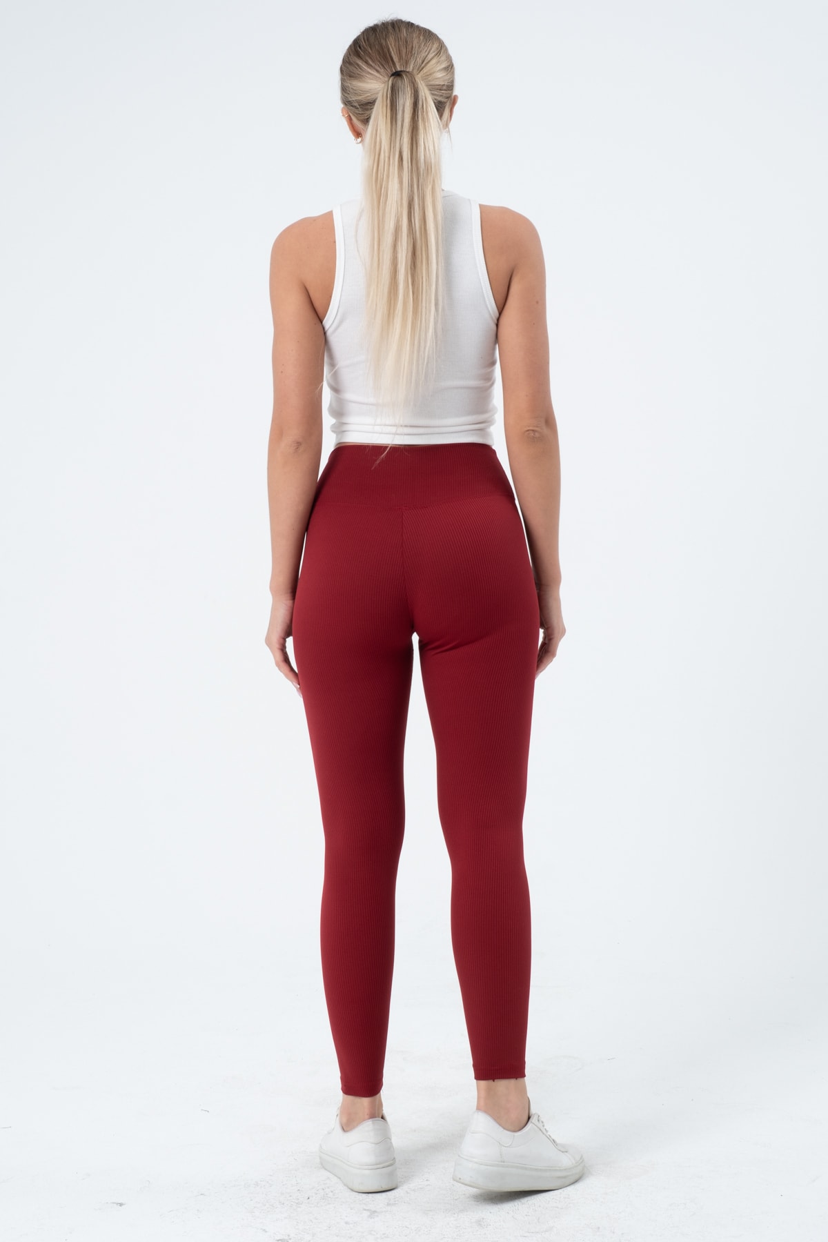 Kadın Bordo Yüksek Bel Fitilli Tayt