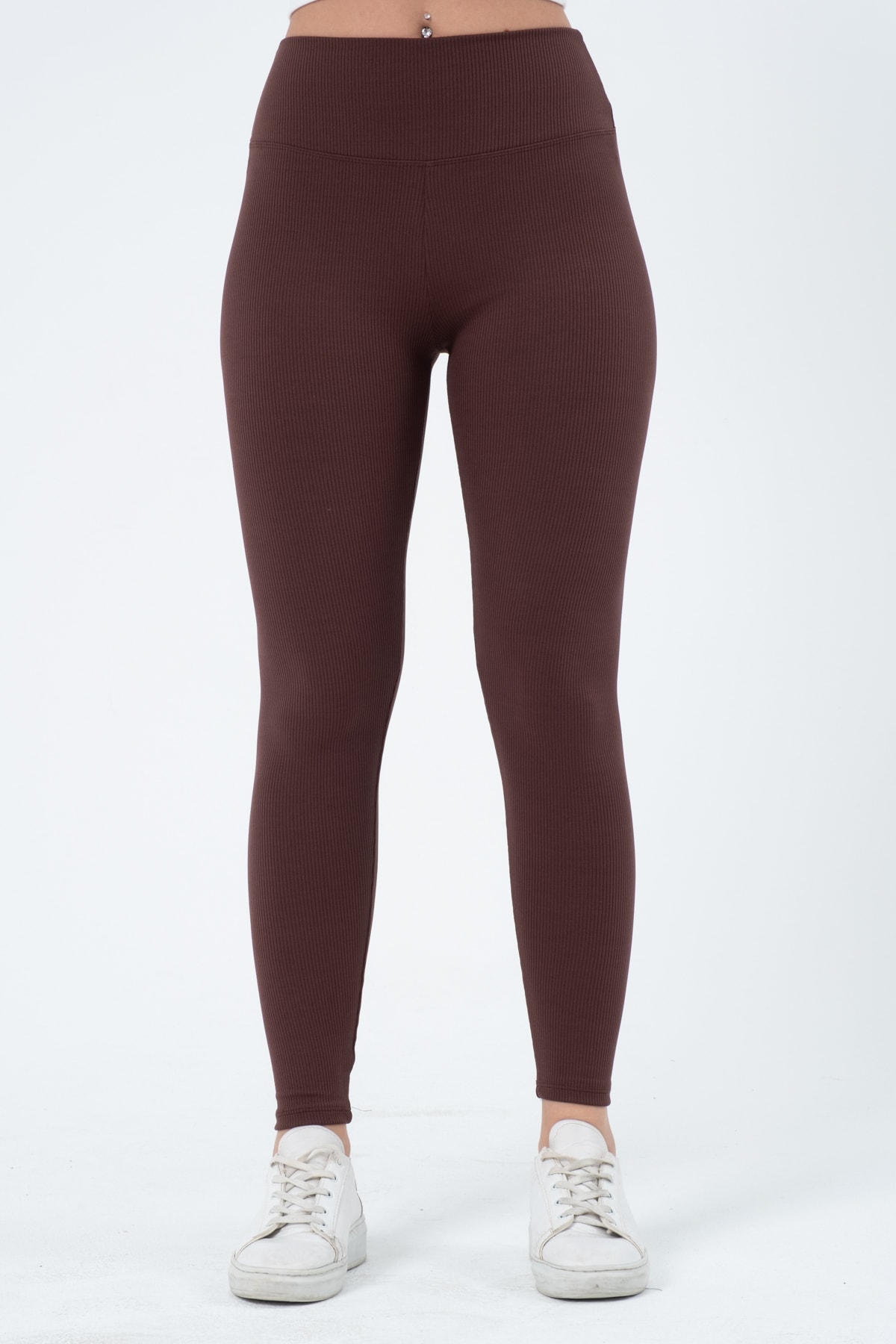 Kadın Bordo Yüksek Bel Fitilli Tayt