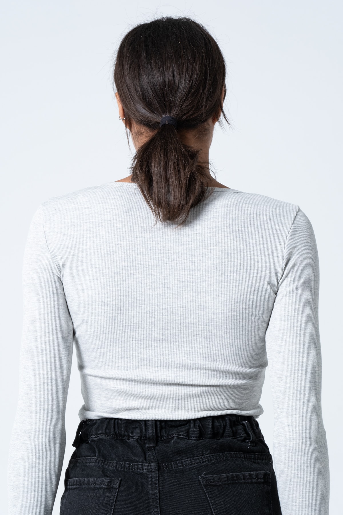 Kadın Kahverengi Çıtçıtlı Örme Uzun Kollu Bluz