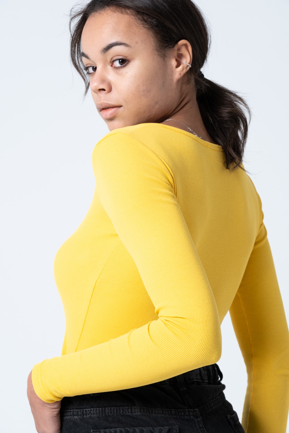 Kadın Kahverengi Çıtçıtlı Örme Uzun Kollu Bluz