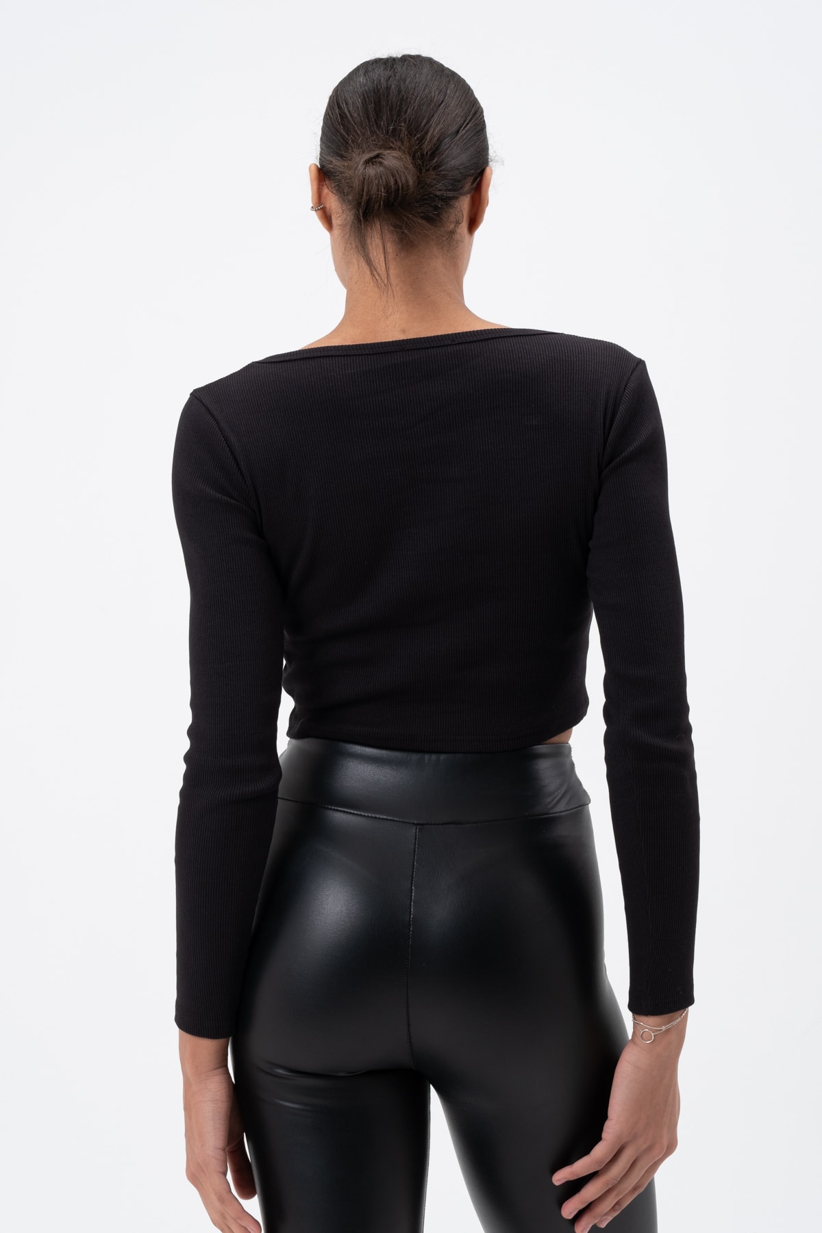 Kadın Gül Kurusu Uzun Kollu Kare Yaka Fitilli Bluz