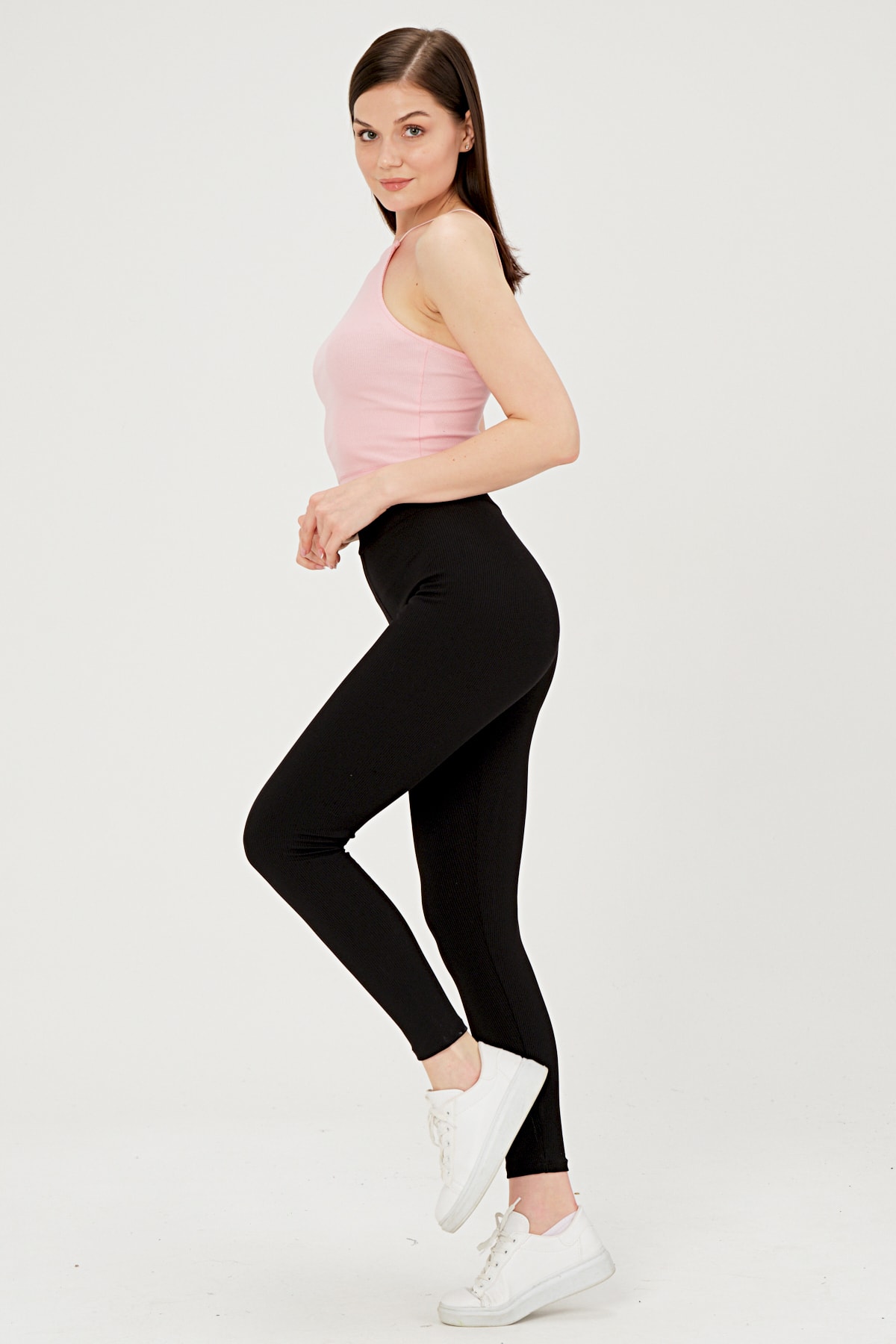 Kadın Siyah, Yüksek Bel, Fitilli, Toparlayıcı, Beli Lastikli Tayt