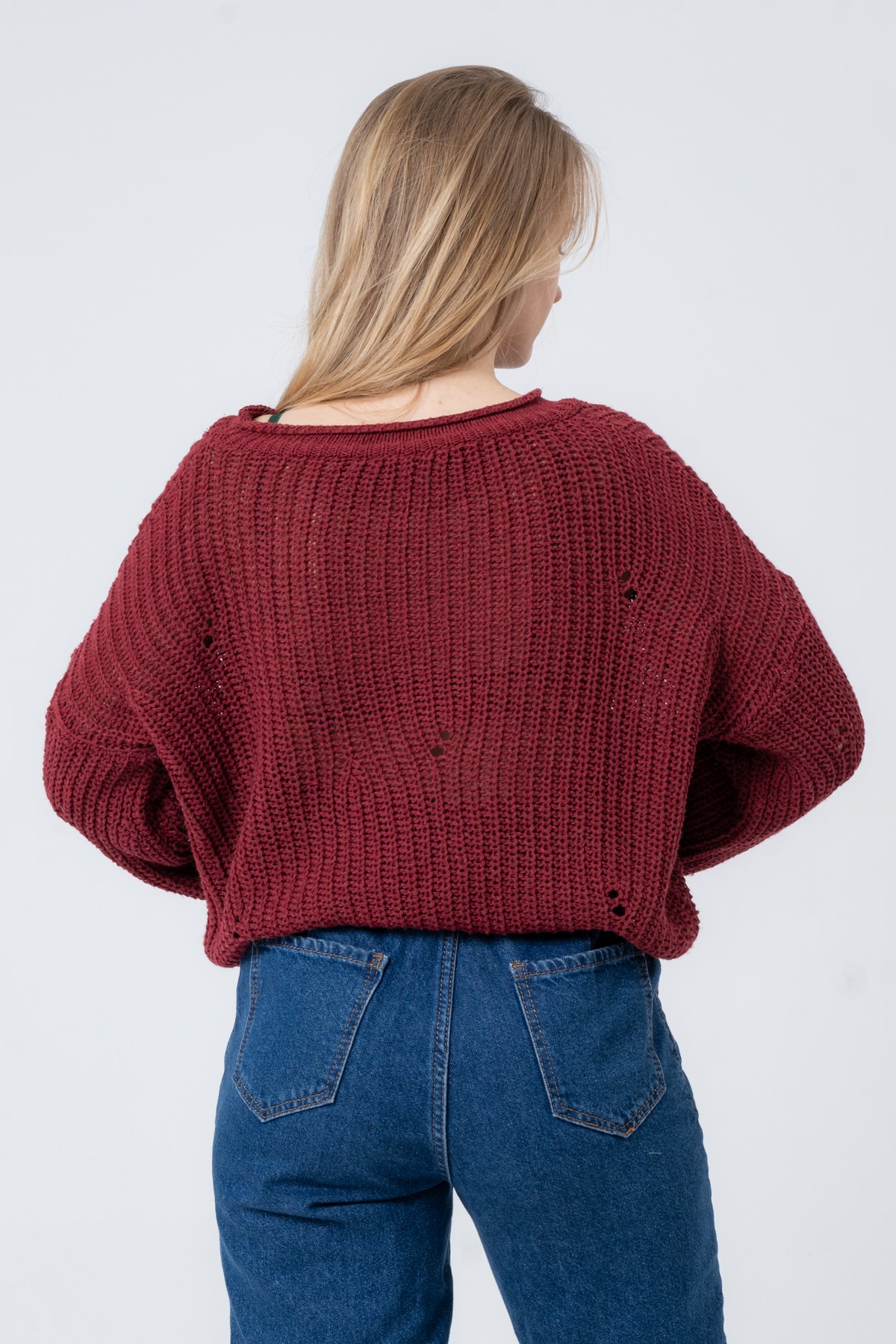 Kadın Pembe Geniş Uzun Kollu Triko Kazak