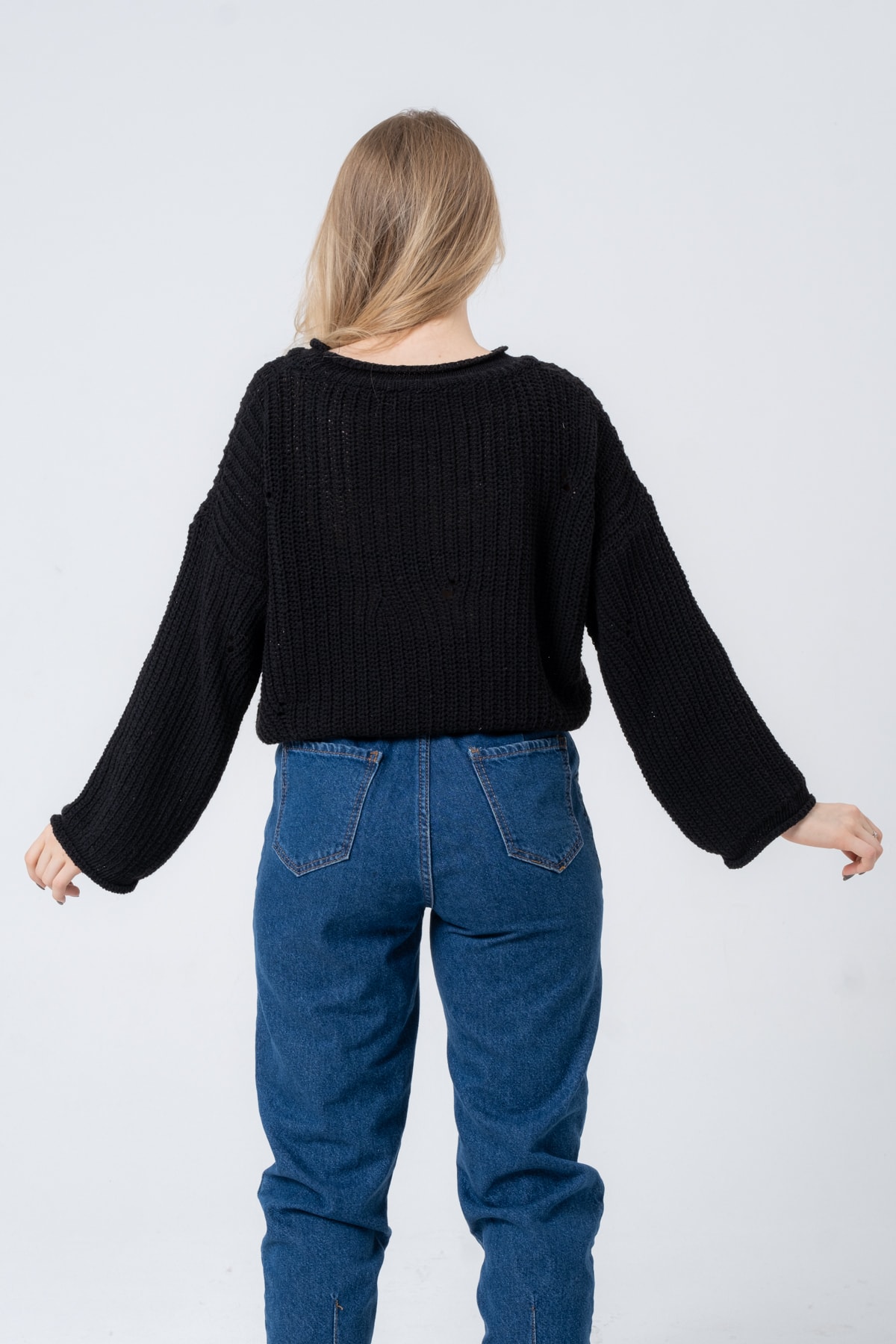 Kadın Pembe Geniş Uzun Kollu Triko Kazak