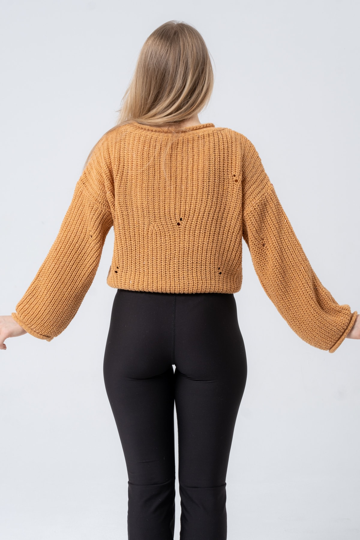 Kadın Pembe Geniş Uzun Kollu Triko Kazak