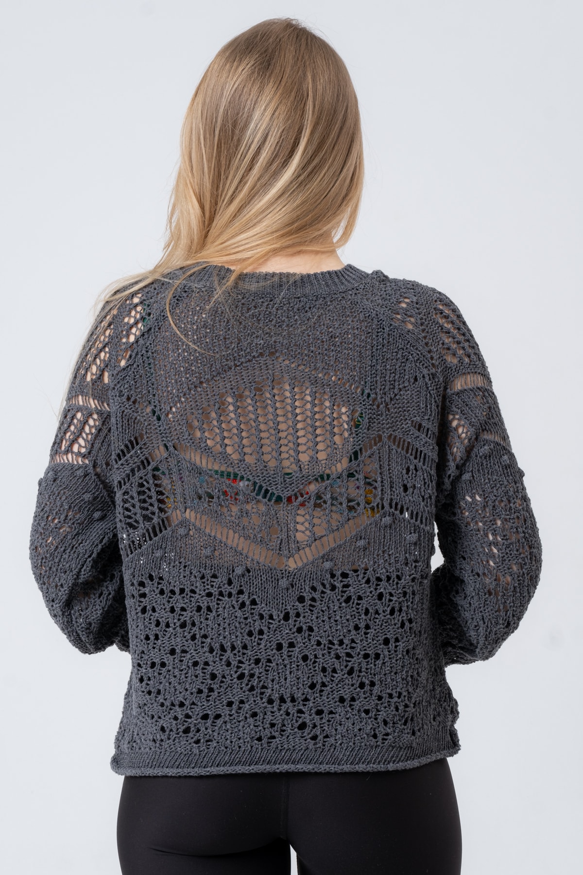 Kadın Antrasit Ajurlu Uzun Kollu Triko Kazak