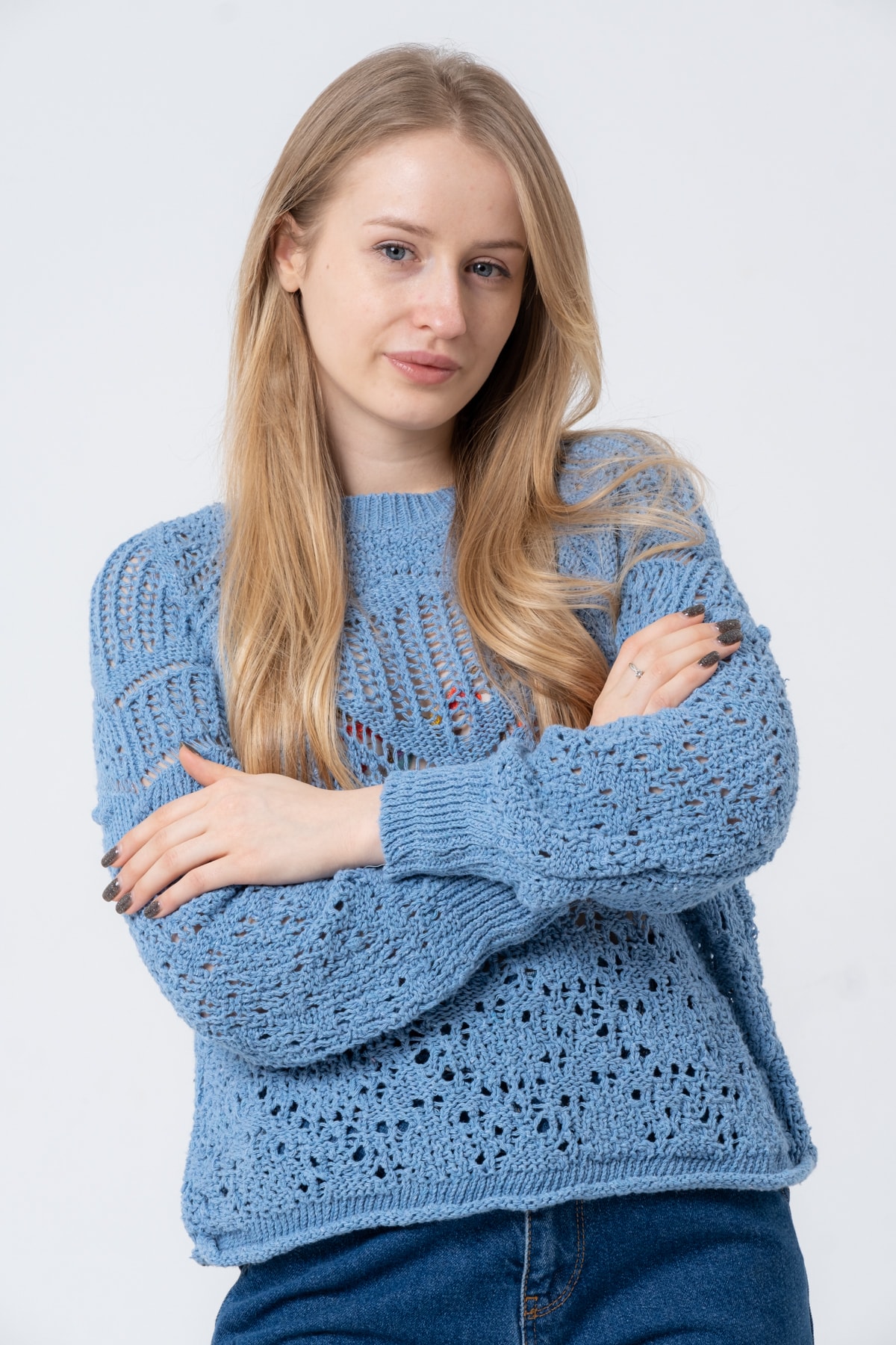 Kadın Antrasit Ajurlu Uzun Kollu Triko Kazak