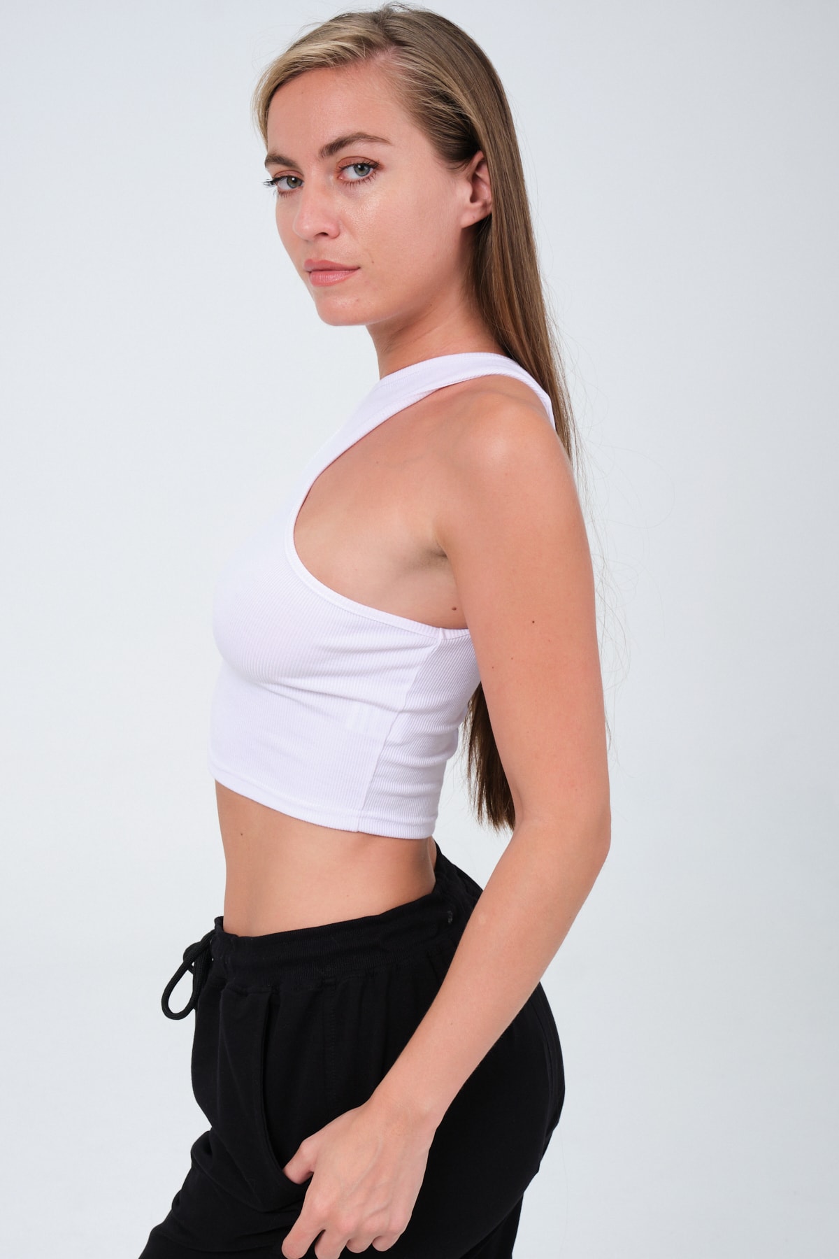 Kadın Mint Bisiklet Yaka Önü Dekolte Örme Crop Bluz