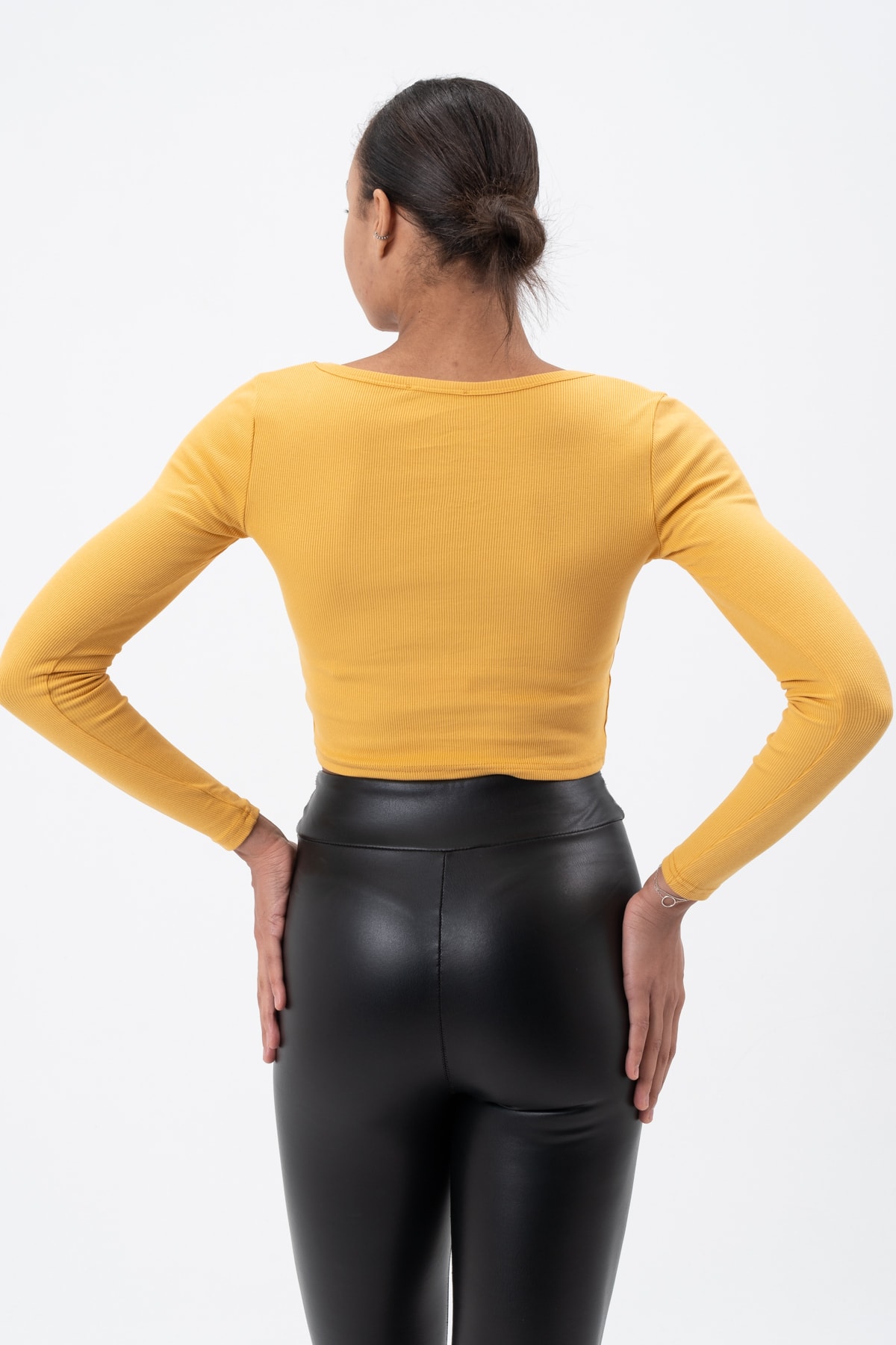 Kadın Gül Kurusu Uzun Kollu Kare Yaka Fitilli Bluz