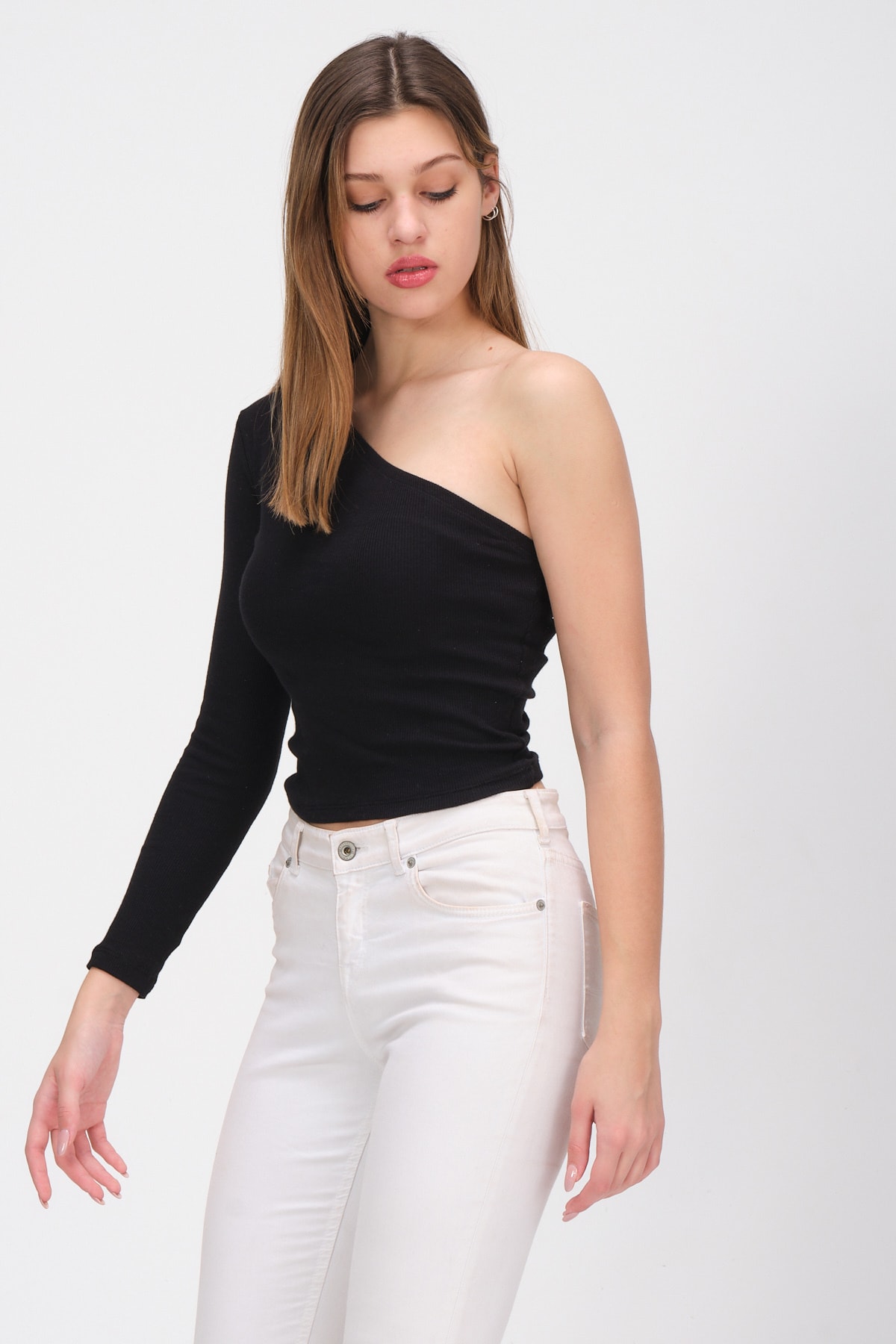 Kadın Kırmızı Tek Kollu Örme Bluz