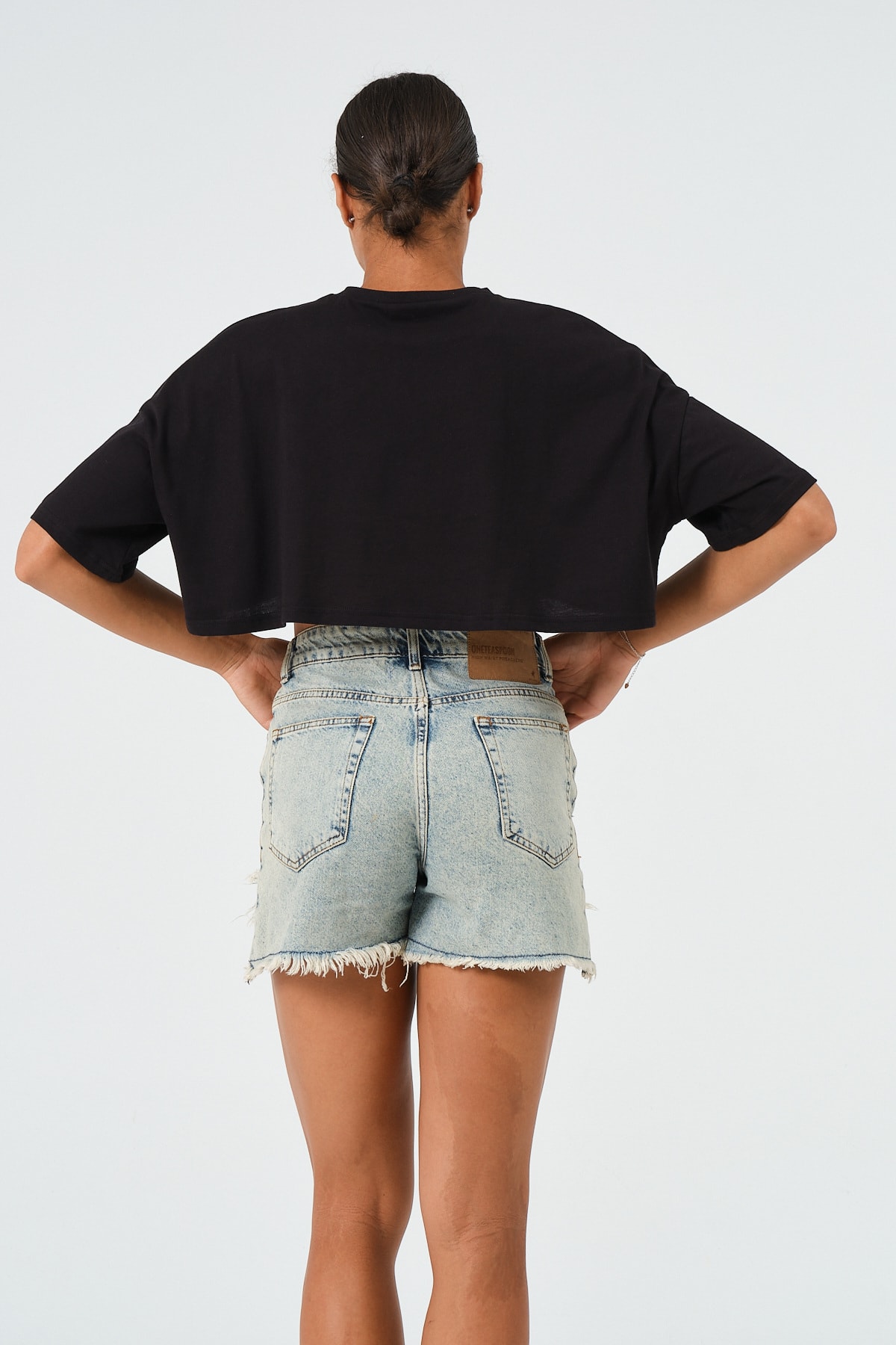 Kadın Mavi Oversize Crop T-Shirt