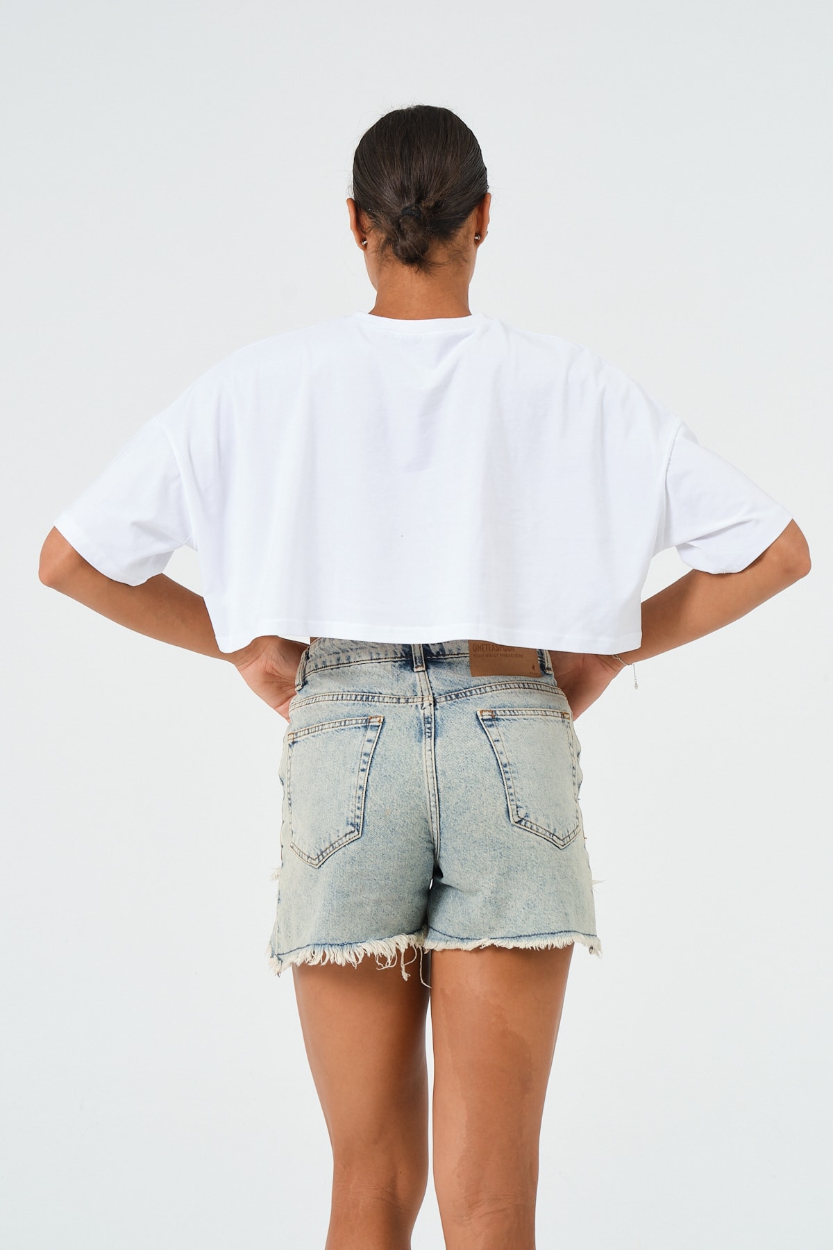 Kadın Mavi Oversize Crop T-Shirt