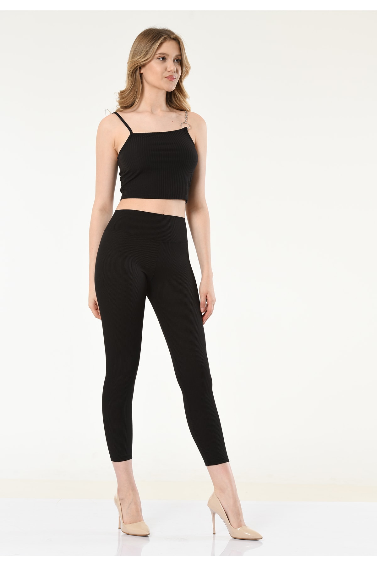 Kadın Bordo Yüksek Bel Fitilli Tayt