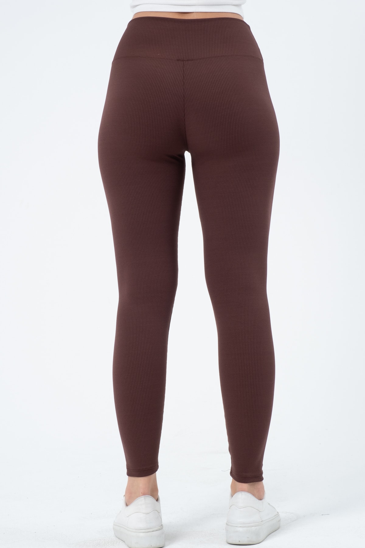 Kadın Bordo Yüksek Bel Fitilli Tayt