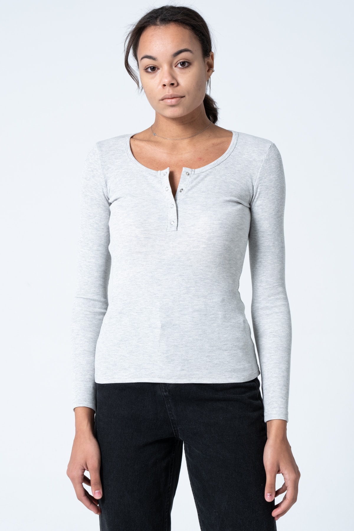 Kadın Kahverengi Çıtçıtlı Örme Uzun Kollu Bluz