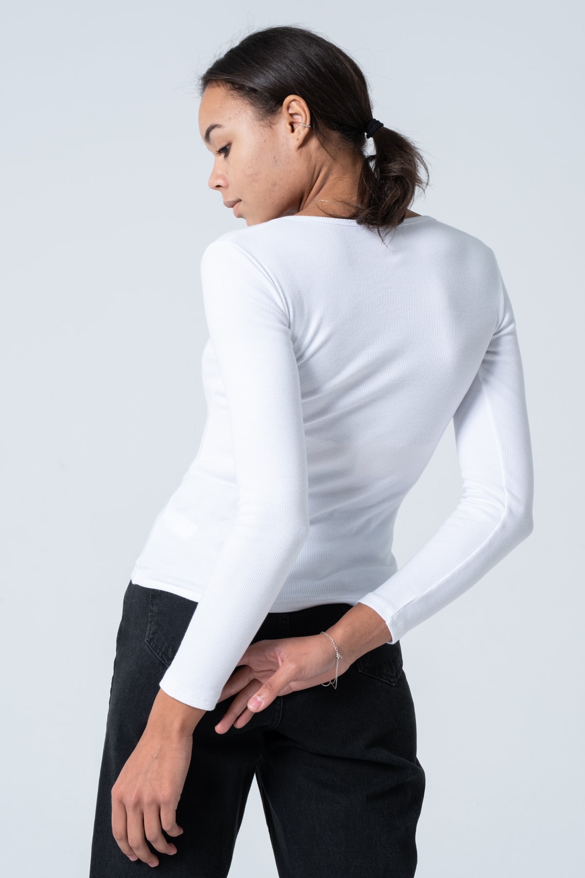 Kadın Kahverengi Çıtçıtlı Örme Uzun Kollu Bluz