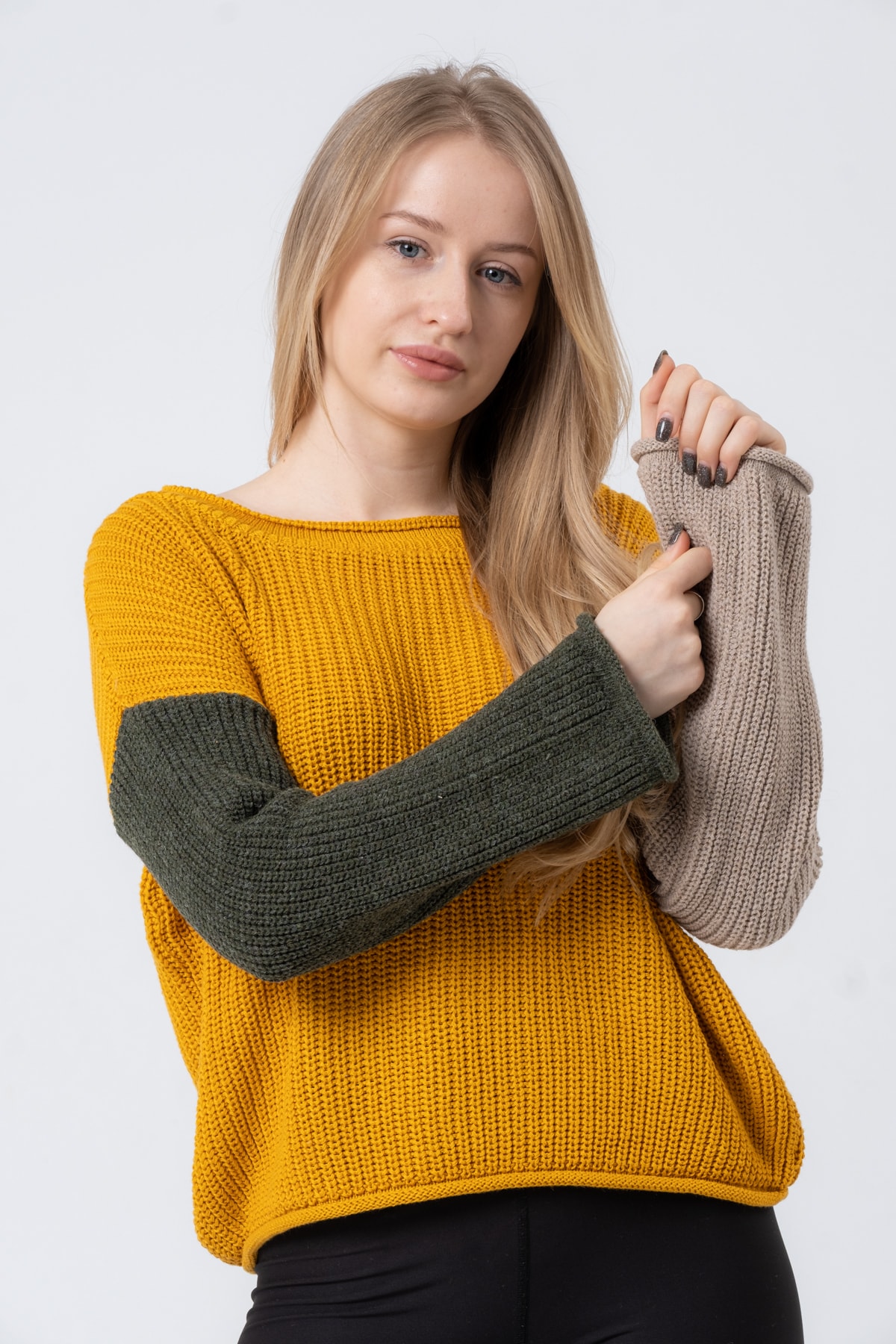 Kadın Hardal Uzun Kollu Triko Kazak