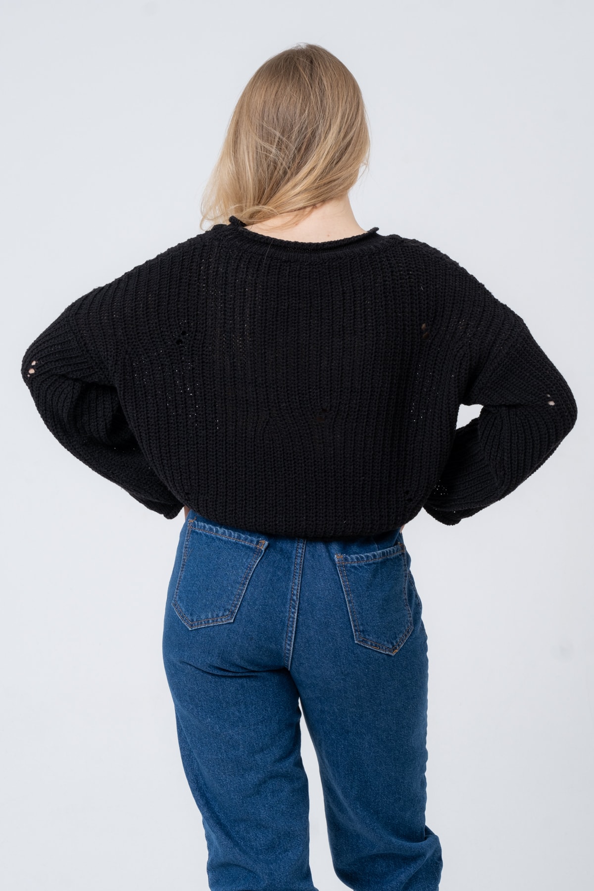 Kadın Pembe Geniş Uzun Kollu Triko Kazak