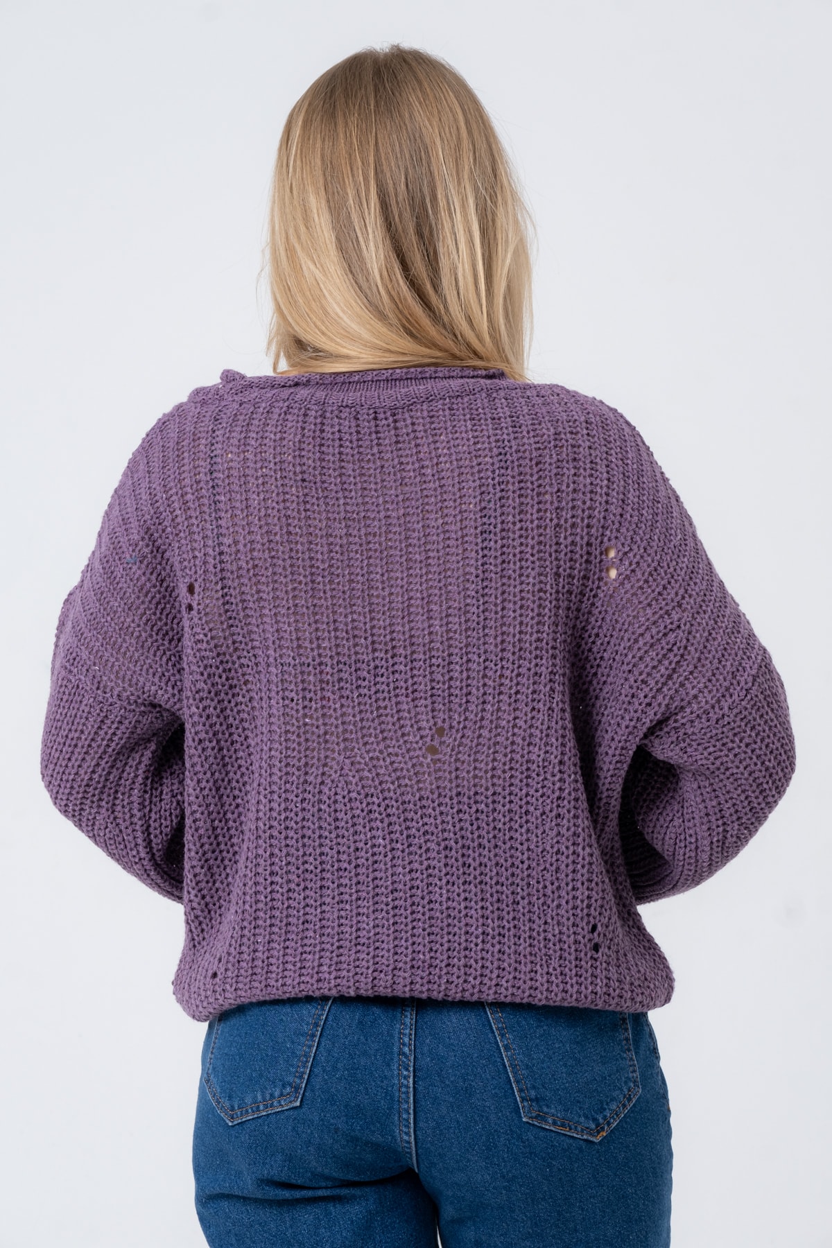 Kadın Pembe Geniş Uzun Kollu Triko Kazak