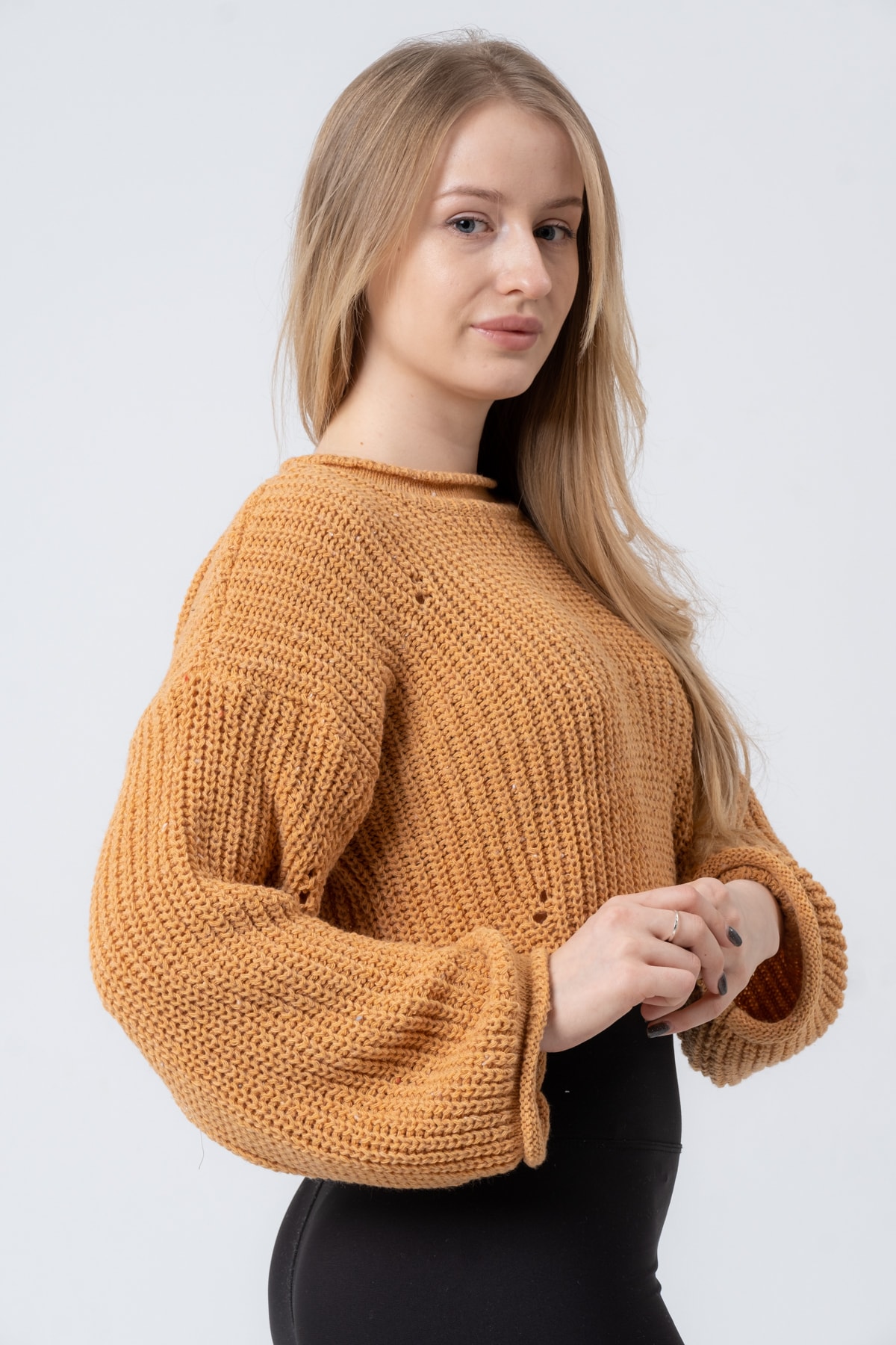 Kadın Pembe Geniş Uzun Kollu Triko Kazak